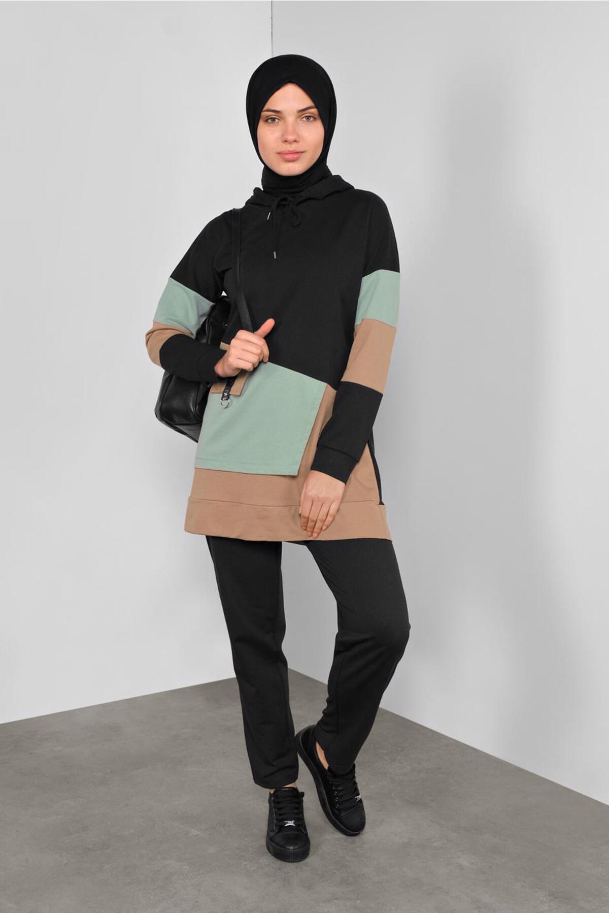 لباس ورزشی زنانه مشکی دو تکه با شلوار ۵۲۵۵ TRENDTESETTÜR