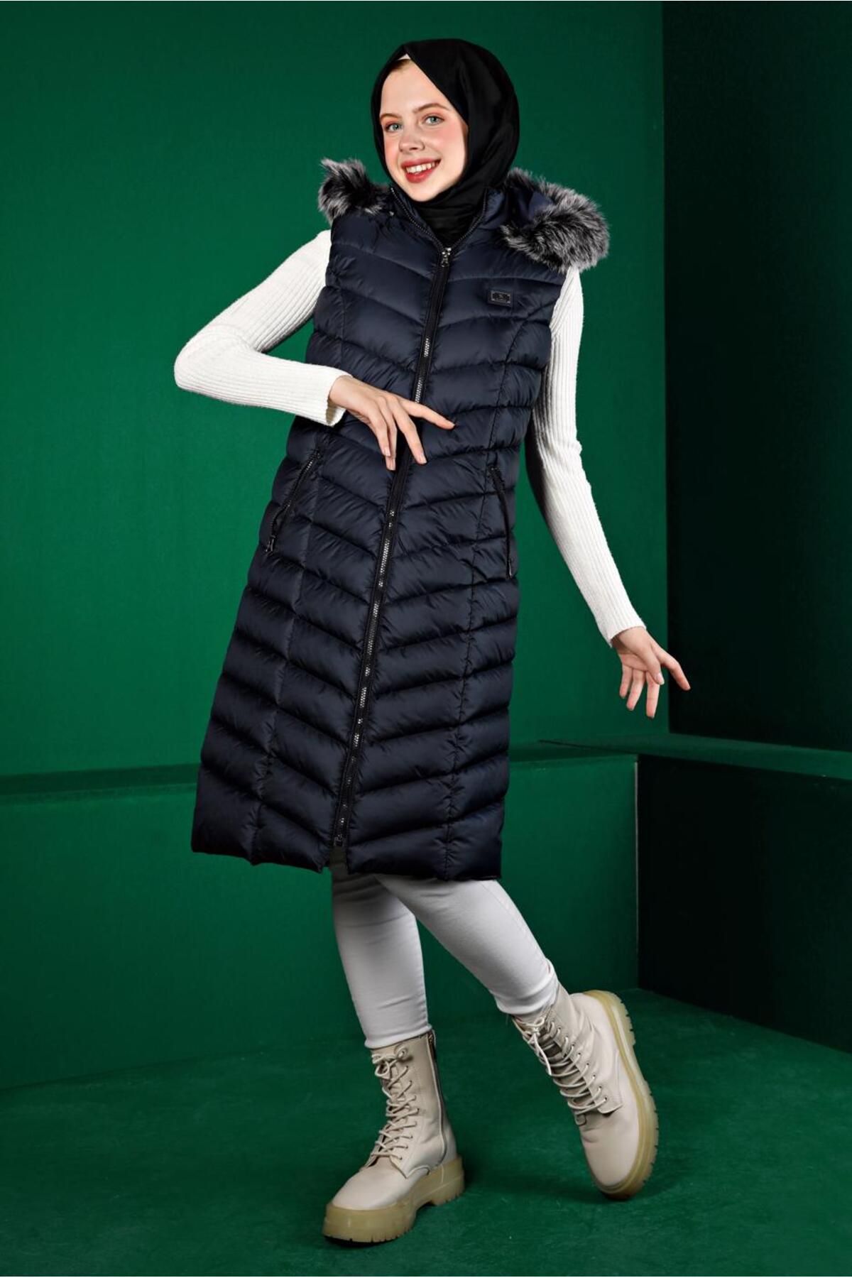 Alvina-Hooded Fur Puffer Vest 90337 2