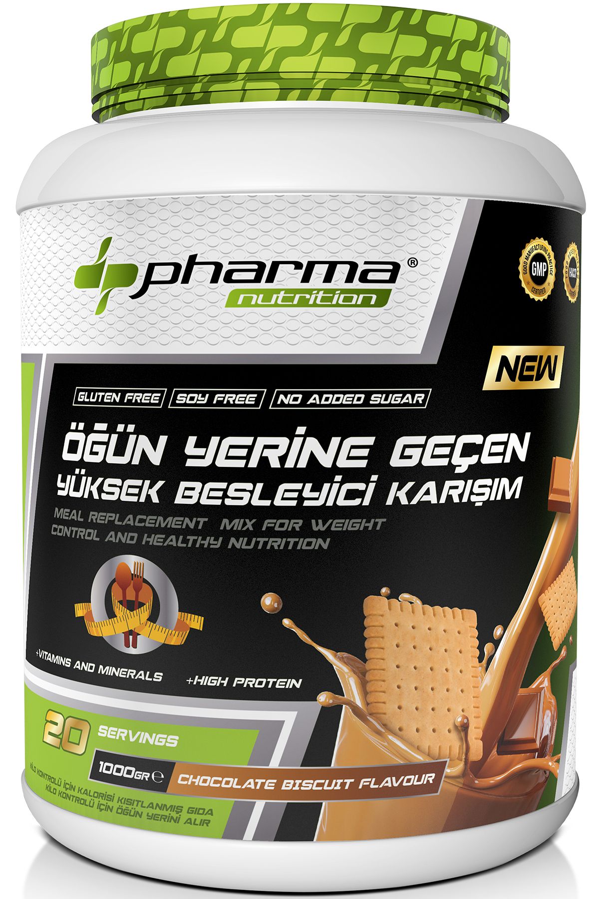 Pharma Nutrition Proteinli Öğün Tozu Öğün Yerine Geçen Besleyici Shake Çikolata Bisküvi Aromalı 20 Servis 1000 Gr