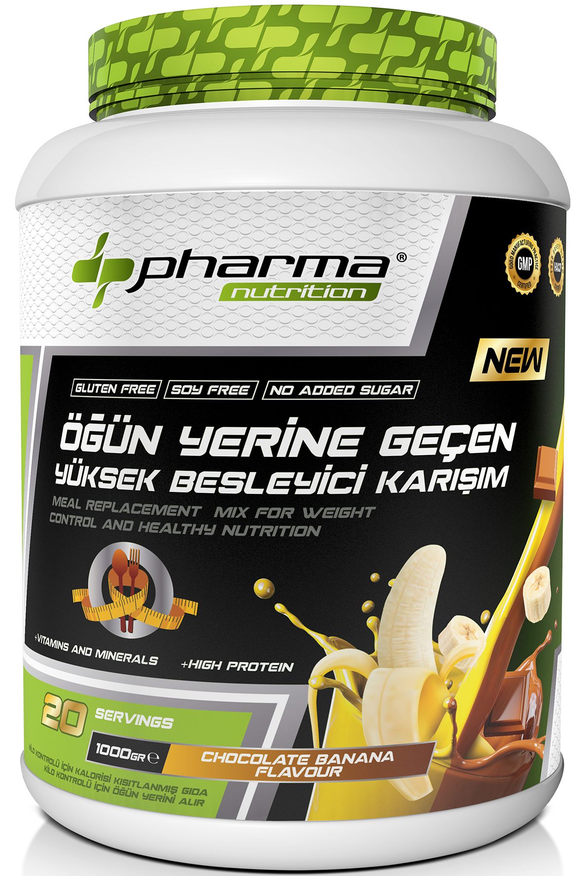 Pharma Nutrition Proteinli Öğün Tozu Öğün Yerine Geçen Besleyici Shake Çikolata Muz Aromalı 20 Servis 1000 Gr