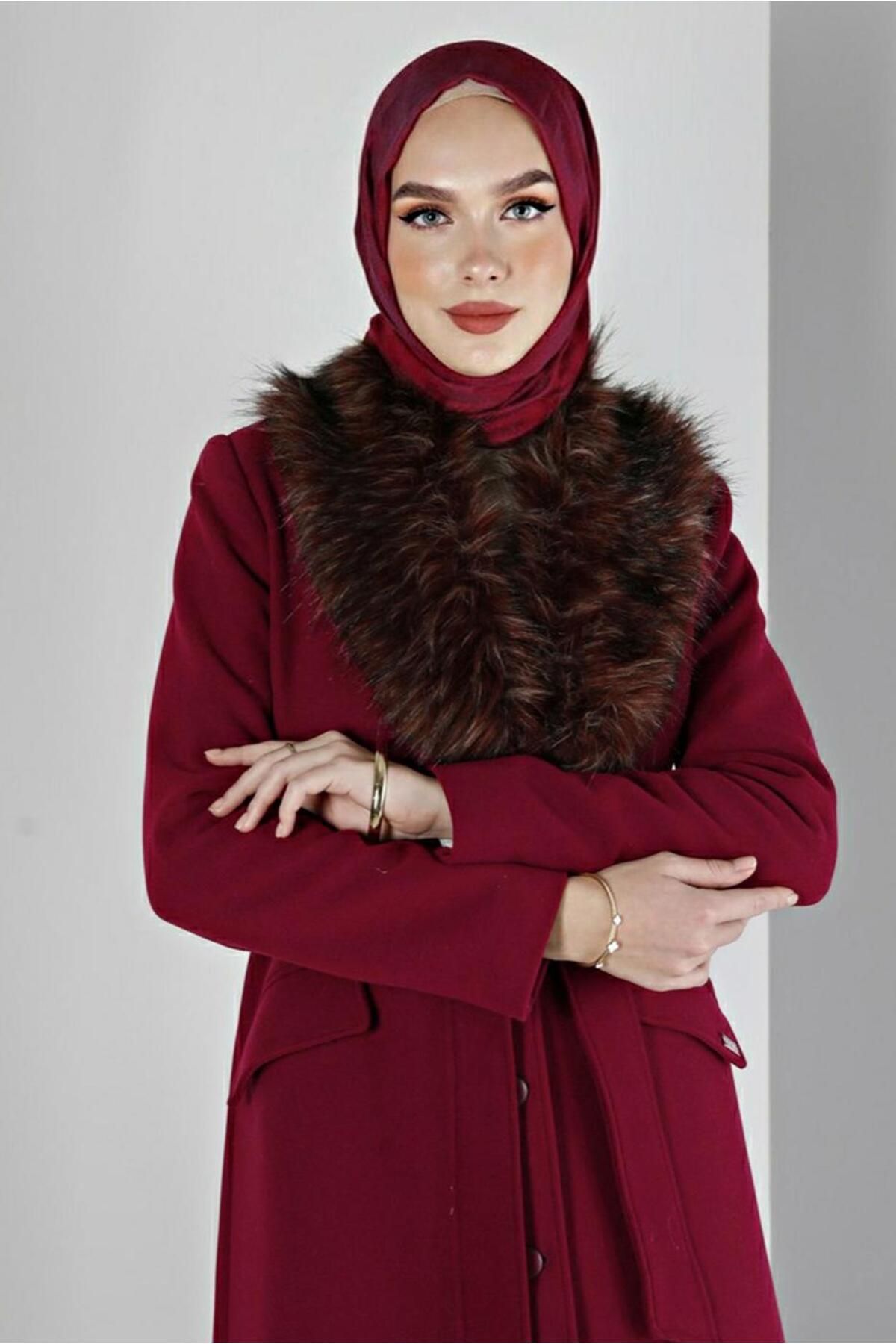 کت کمربند خزدار 90377 Alvina