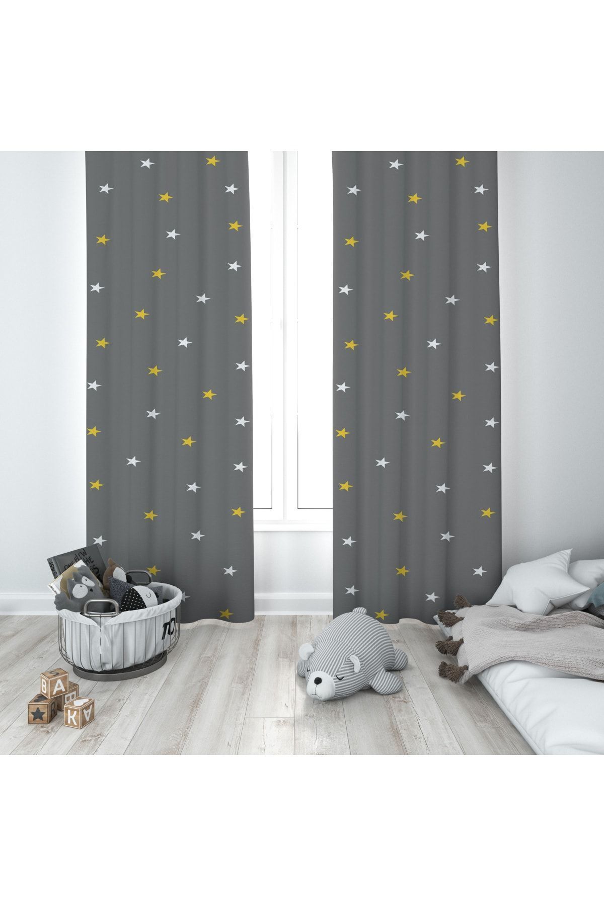 Talia Home Yıldızlı Çocuk Ve Bebek Odası Fon Perdesi 2 Kanat Tla-256 fotoğrafı 3 (önizleme)