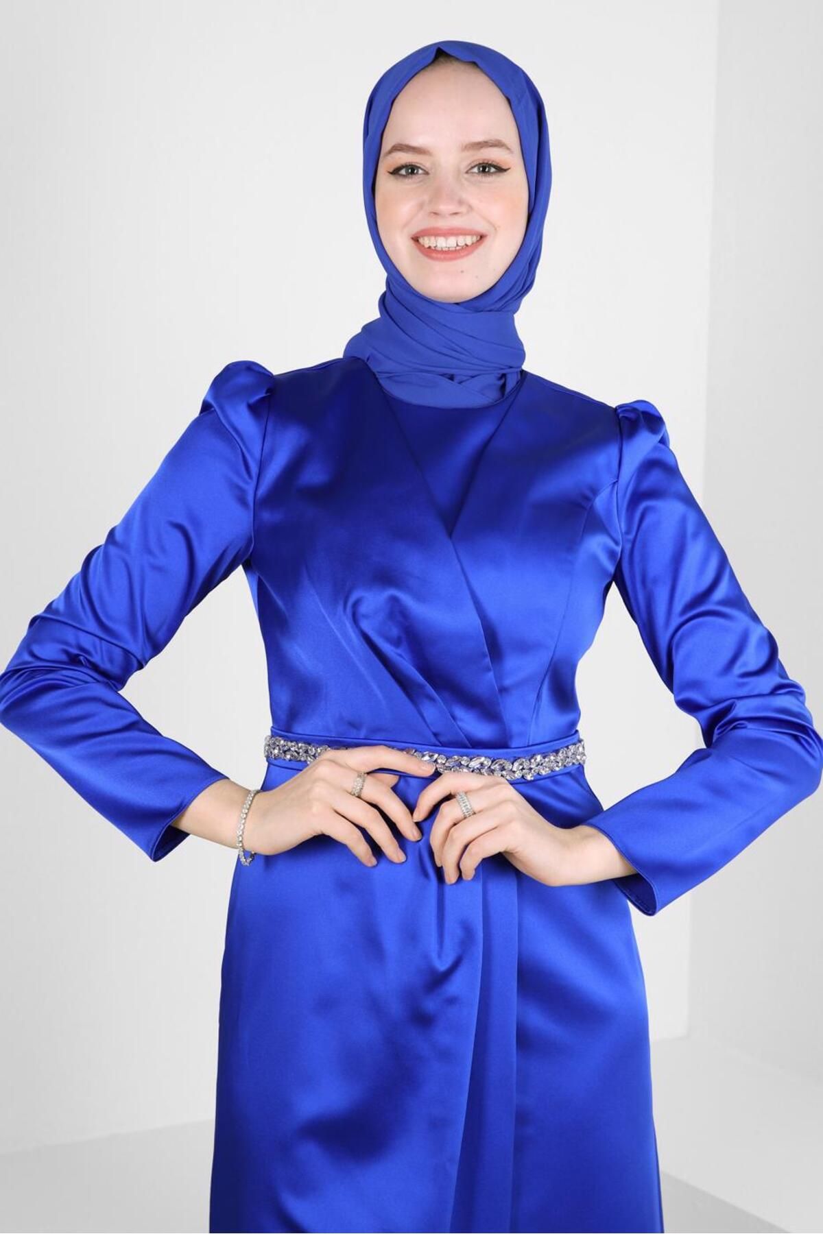 لباس مجلسی ساتن با جزییات کمربند 50312 Alvina