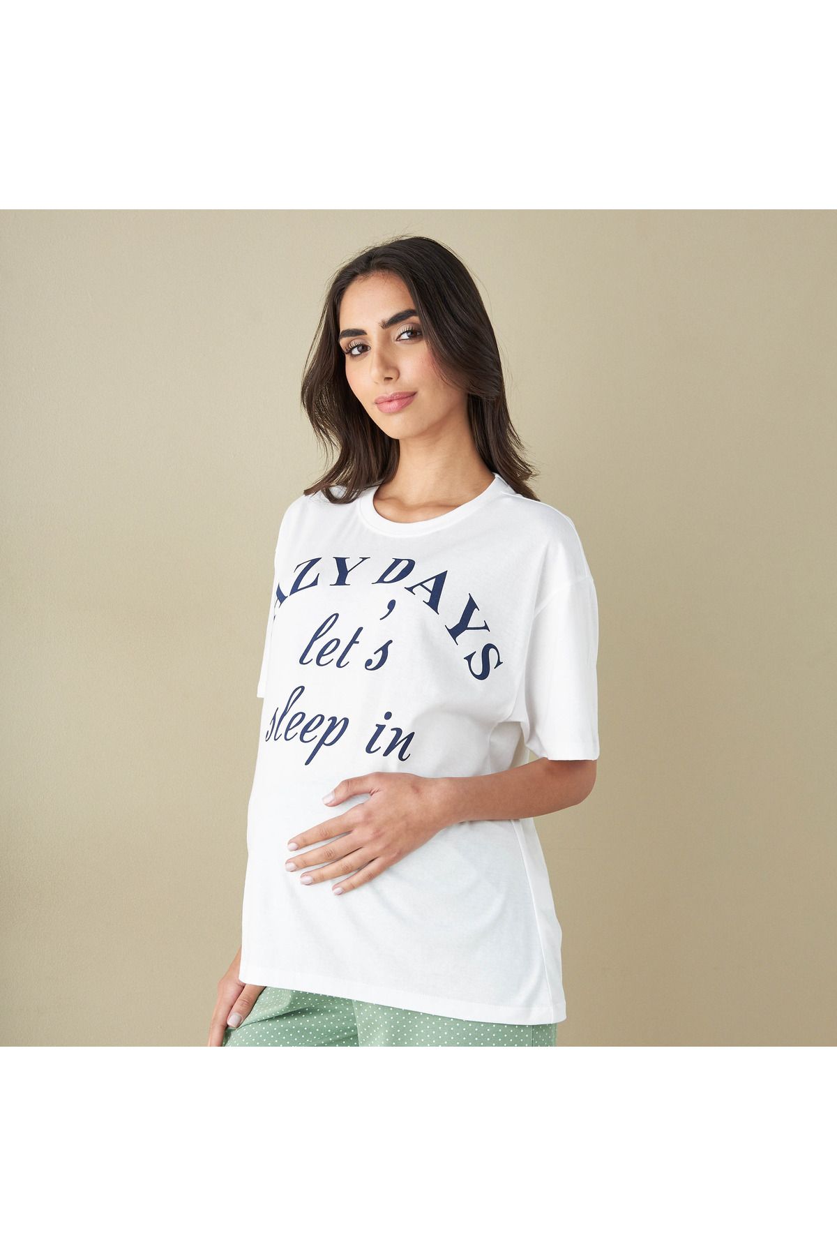 FAV-Slogan Print Maternity T-shirt and Pyjama Set 2