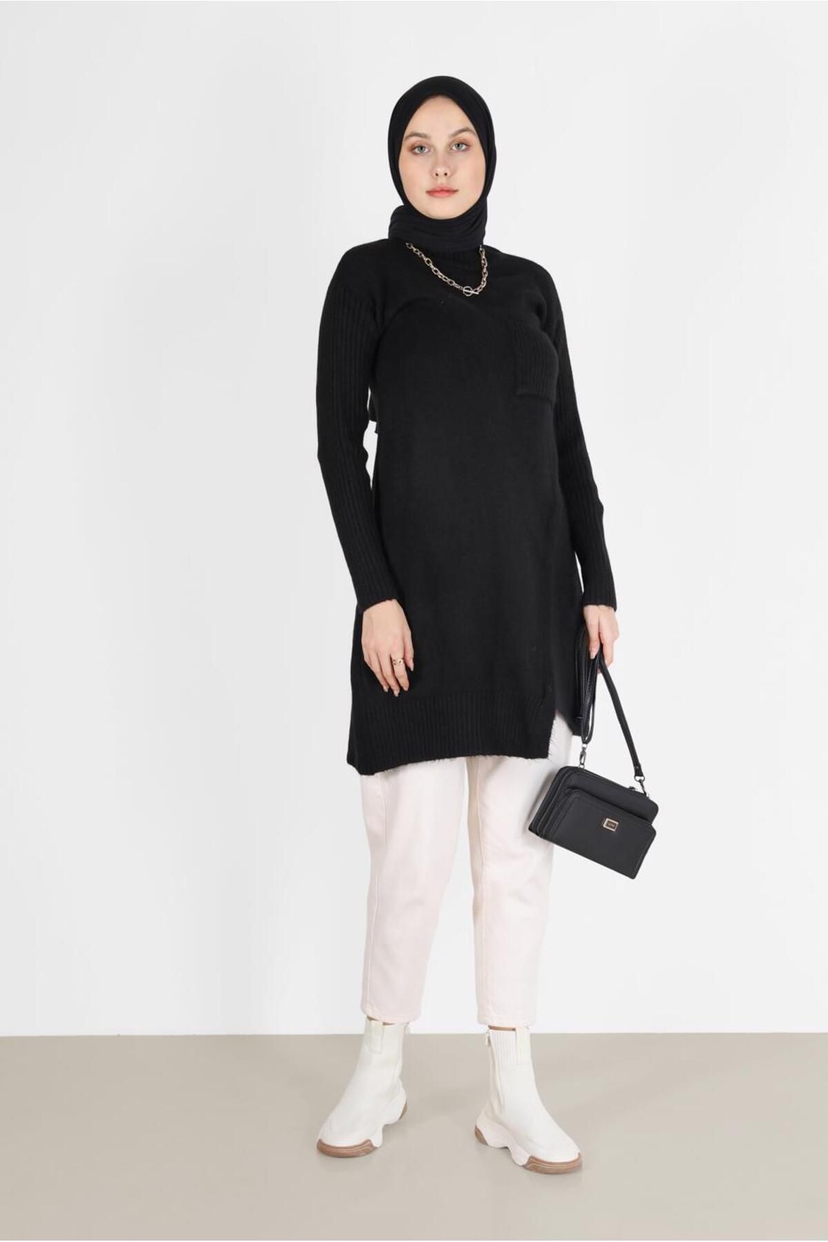 تونیک بافتنی با جزییات جیبی 42058 Alvina