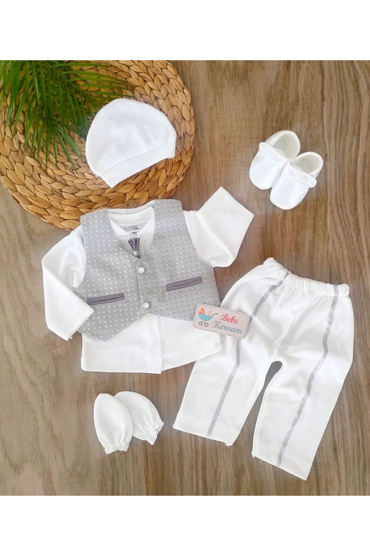 bebe kervanı Erkek Bebek  Gri Yelekli Papyonlu Lüx Mevlüt Takımı Özel Gün Seti 0-3 Aylık BBK947 fotoğrafı 2 (önizleme)
