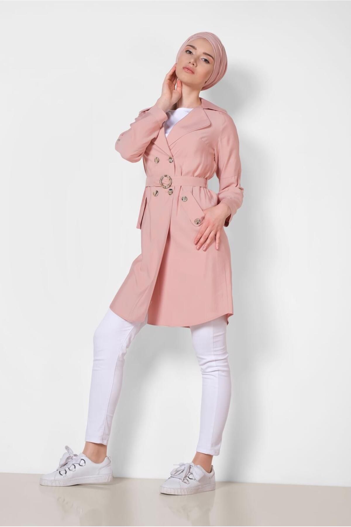 TRENDTESETTÜR-Buttoned Pocket Trench Coat 4057 2