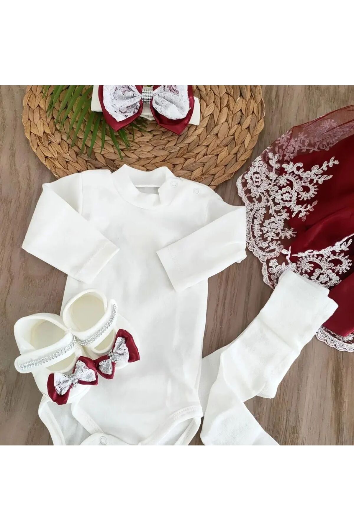 bebe kervanı Kız Bebek Bordo   Mevlüt  Takımı Seti Elbisesi 0-3 Aylık BBK918 fotoğrafı 3 (önizleme)