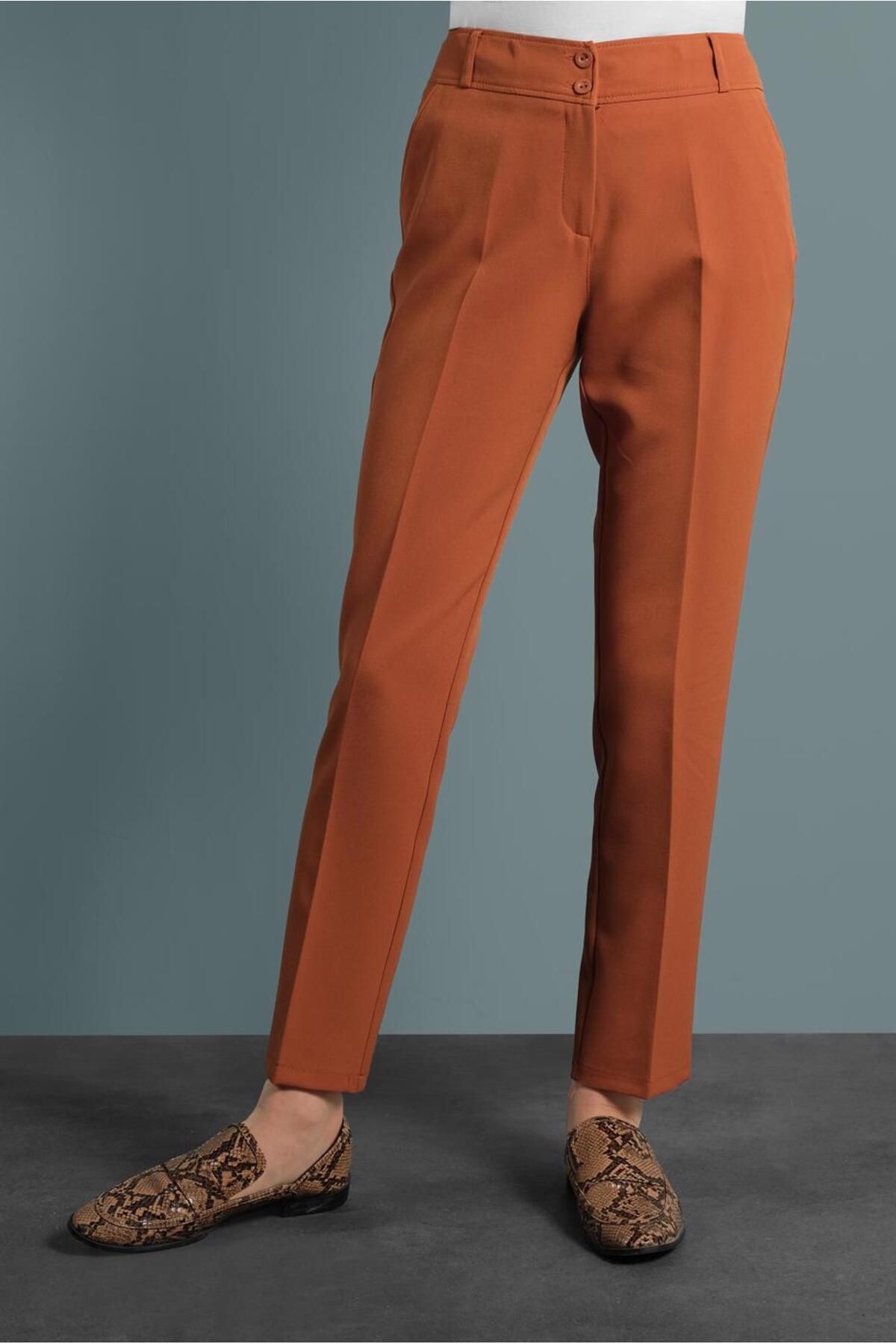 TRENDTESETTÜR-Pantaloni portocalii (ORANGE) pentru femei, cu buzunare, cu nasturi 7502 2