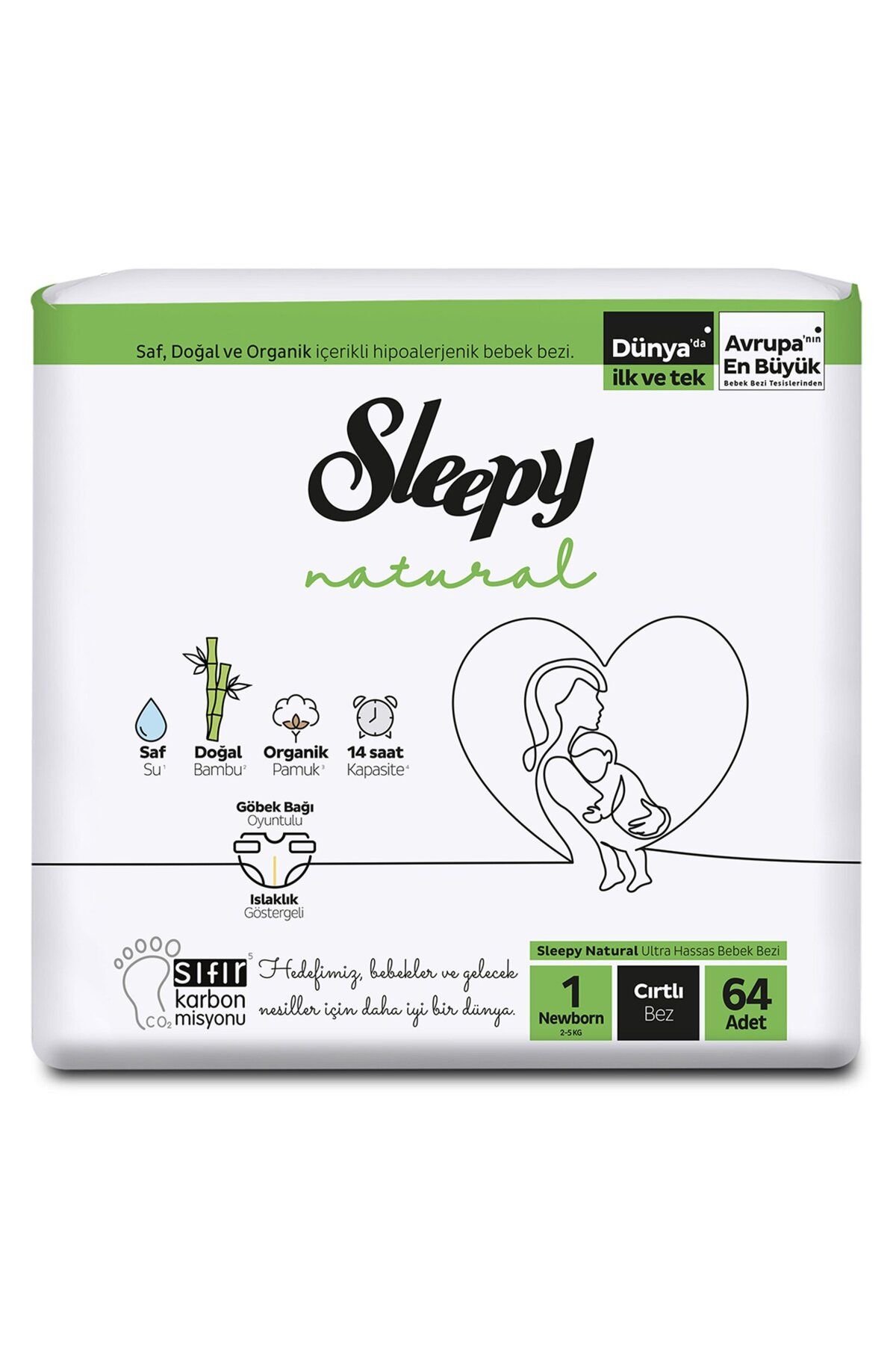 Sleepy Natural Jumbo Paket 1 Beden Yenidoğan 2-5 Kg 64'lü