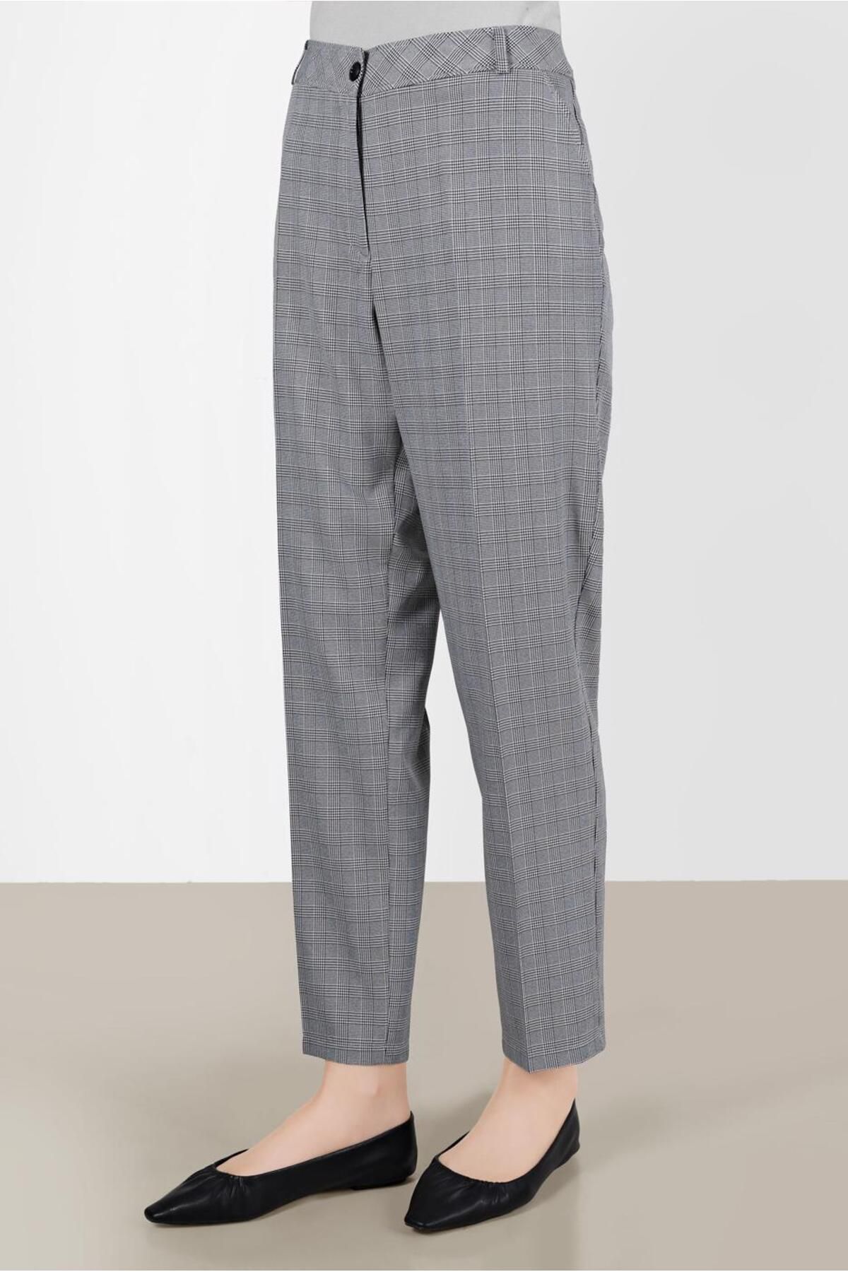 Alvina-Plaid Patterned Classic Cut Trousers - 70361-2 2