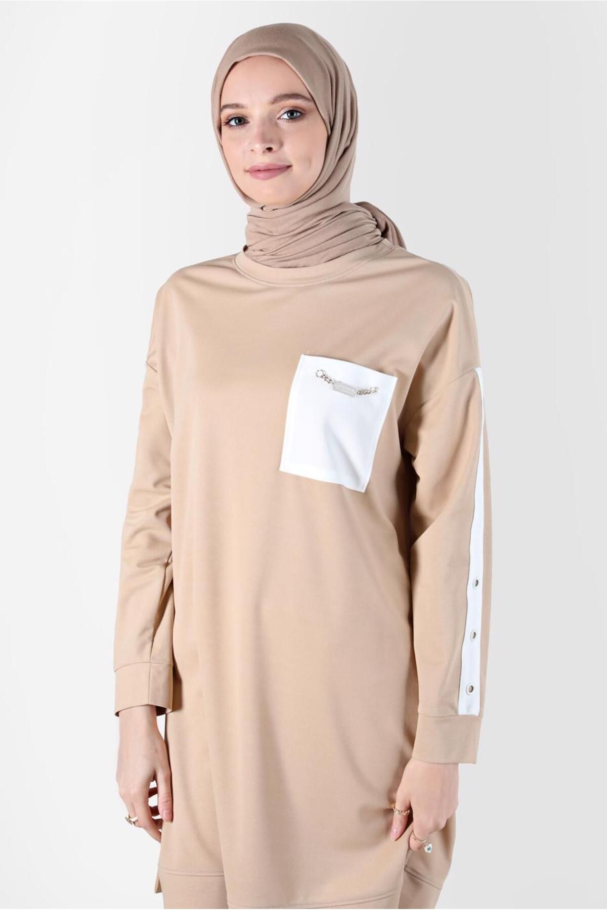تونیک بدنسازی با آستین راه راه و جزئیات جیب 42859 Alvina