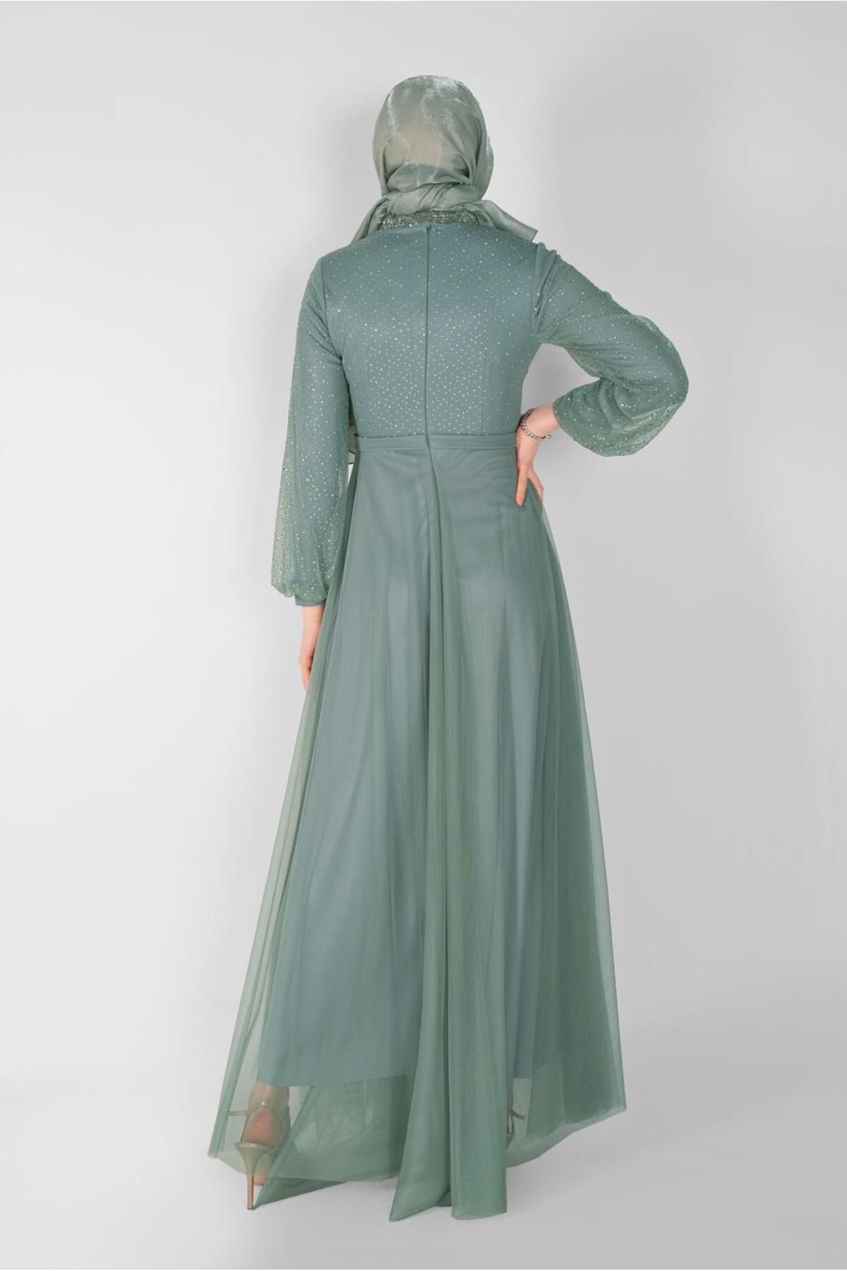 TRENDTESETTÜR-Rochie de seară din tul cu imprimeu cu pietre verde (MINT) pentru femei 72110 3