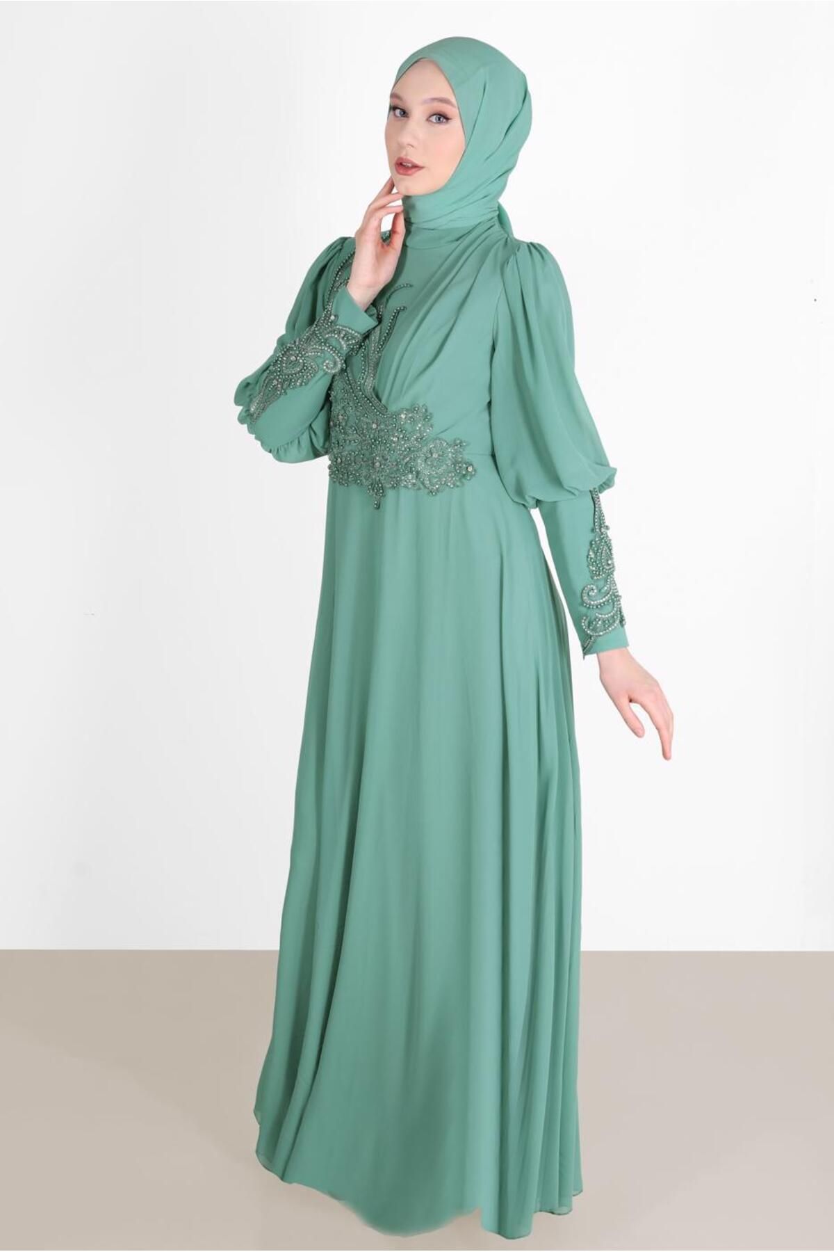 TRENDTESETTÜR-Rochie de seară detaliată cu mărgele verde (MINT) pentru femei 71825 3