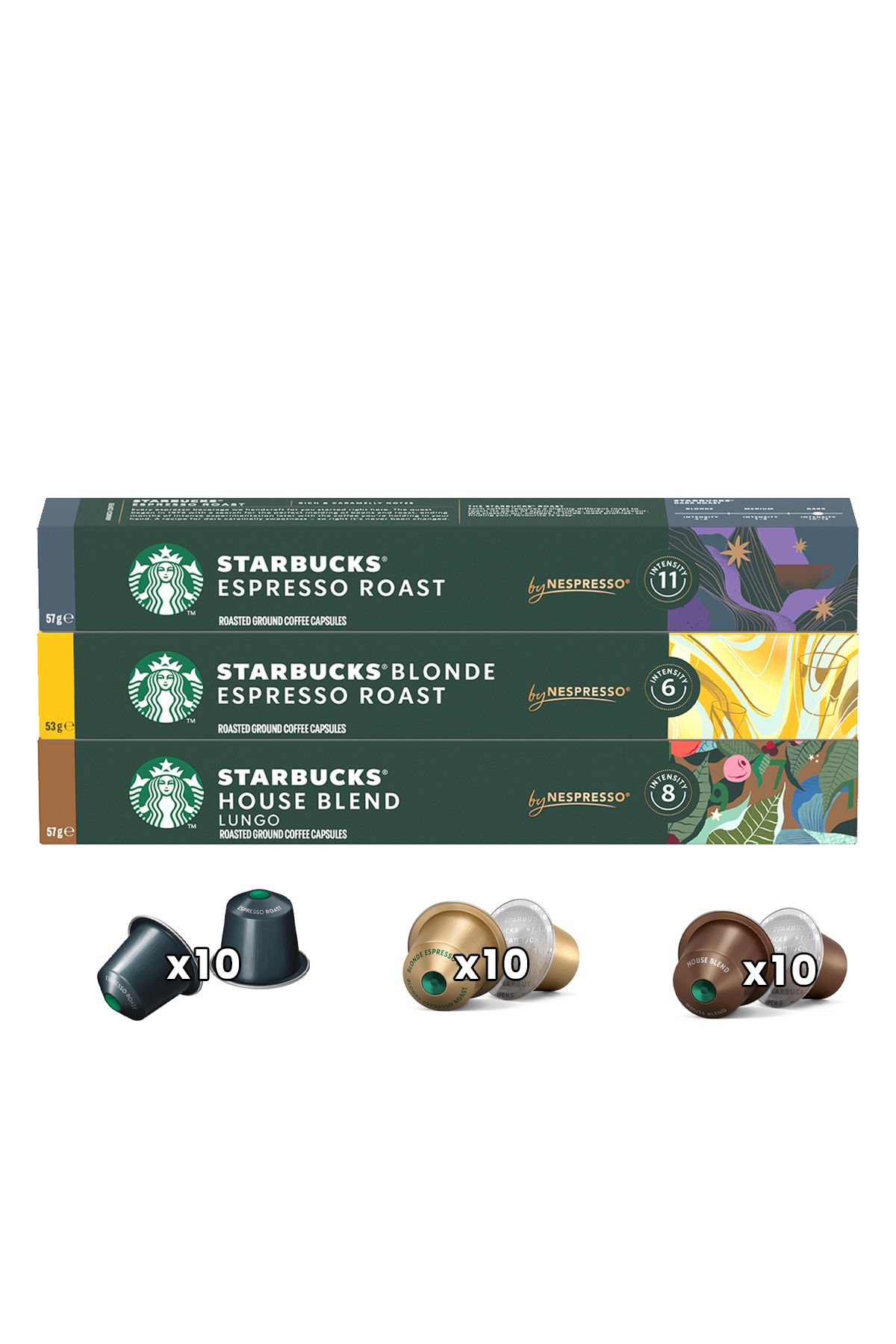 Starbucks Kapsül Kahve Seti House Blend - Blonde Espresso - Dark Espresso 30 Kapsül Nespresso Uyumlu