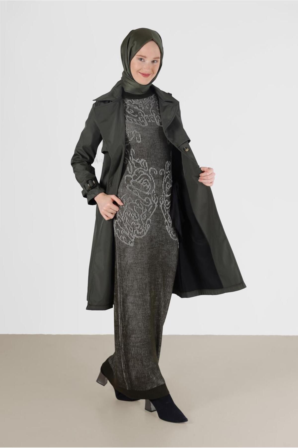 TRENDTESETTÜR-Buttoned Trench Coat with Sleeves Belt Detail 3565 2