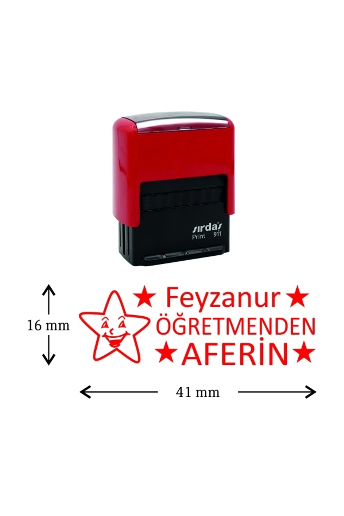 Sevimli Hediye Öğretmen Aferin Kaşesi - Kişiye Özel Öğretmen Kaşesi - Kendinden Mürekkepli (1.6x4.1 cm Baskı Alanı)