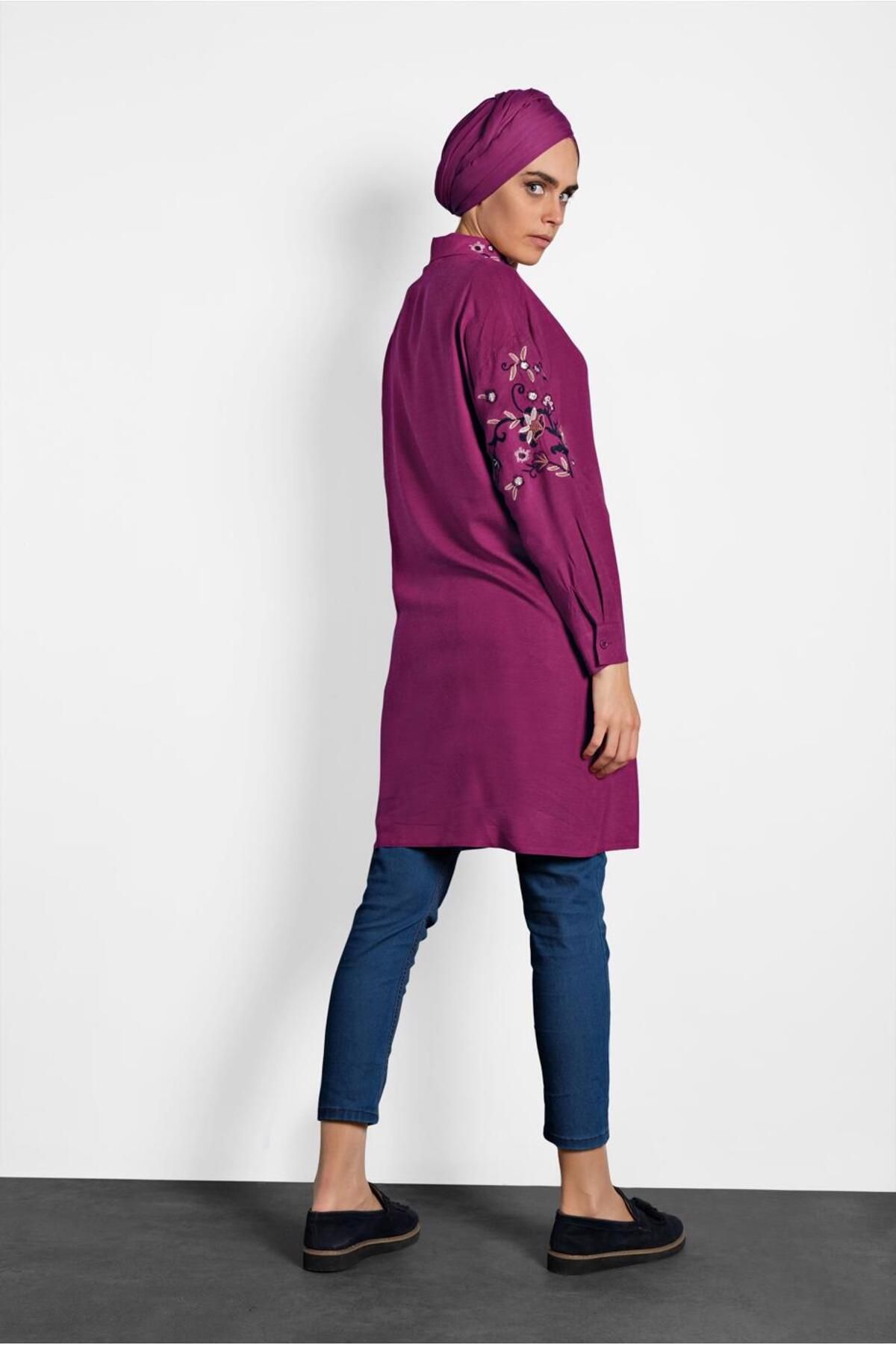 TRENDTESETTÜR-Women's Plum Embroidery Detailed Tunic 40238 3