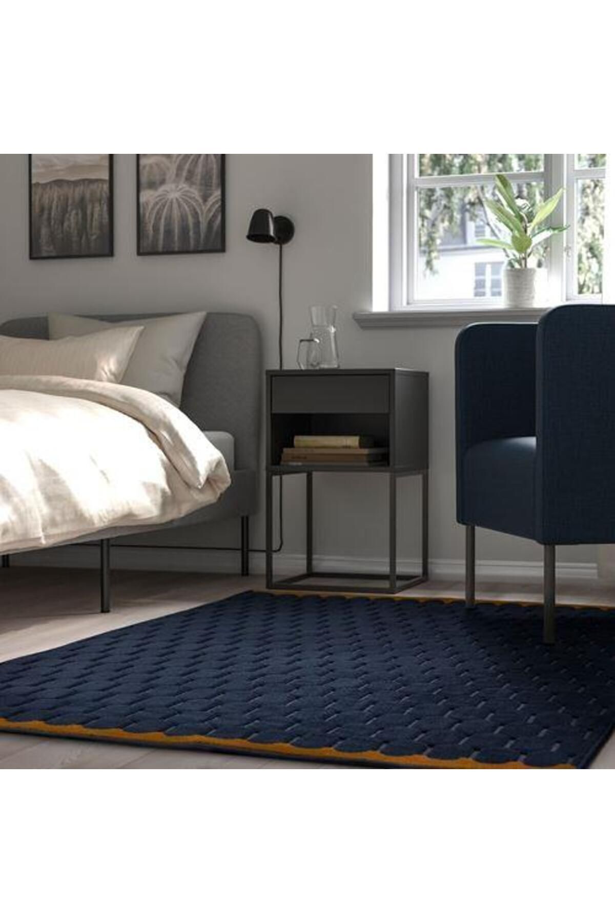 IKEA Halı, Lacivert-taba Renk 128x195 Cm Meridyendukkan Sentetik Elyaf-geometrik Desen