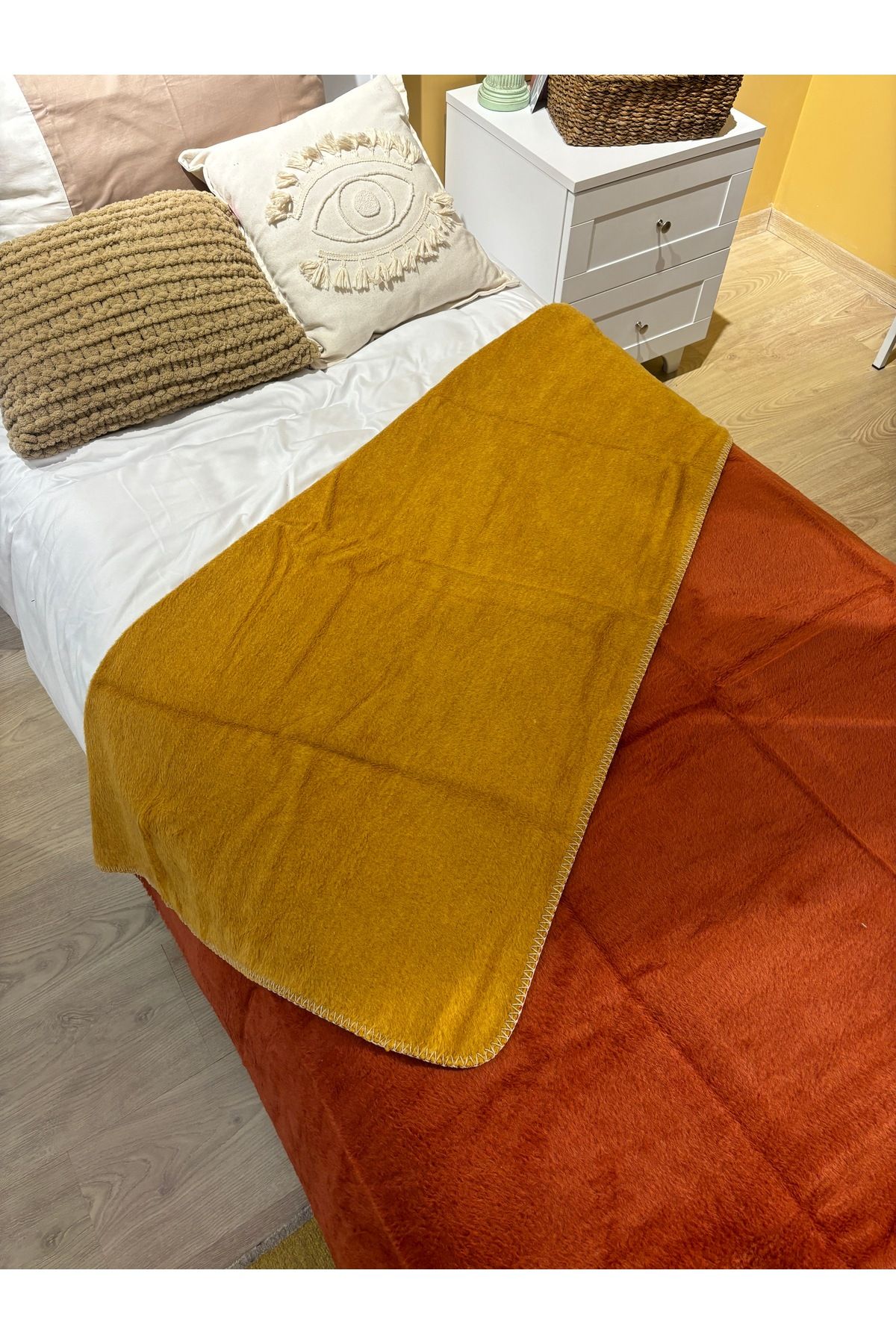 MaVaux-Bohemhouse Double Sided Two Colors Plain Cotton Oversized Blanket 1350Gr 150X200Cm, Soft Texture 2