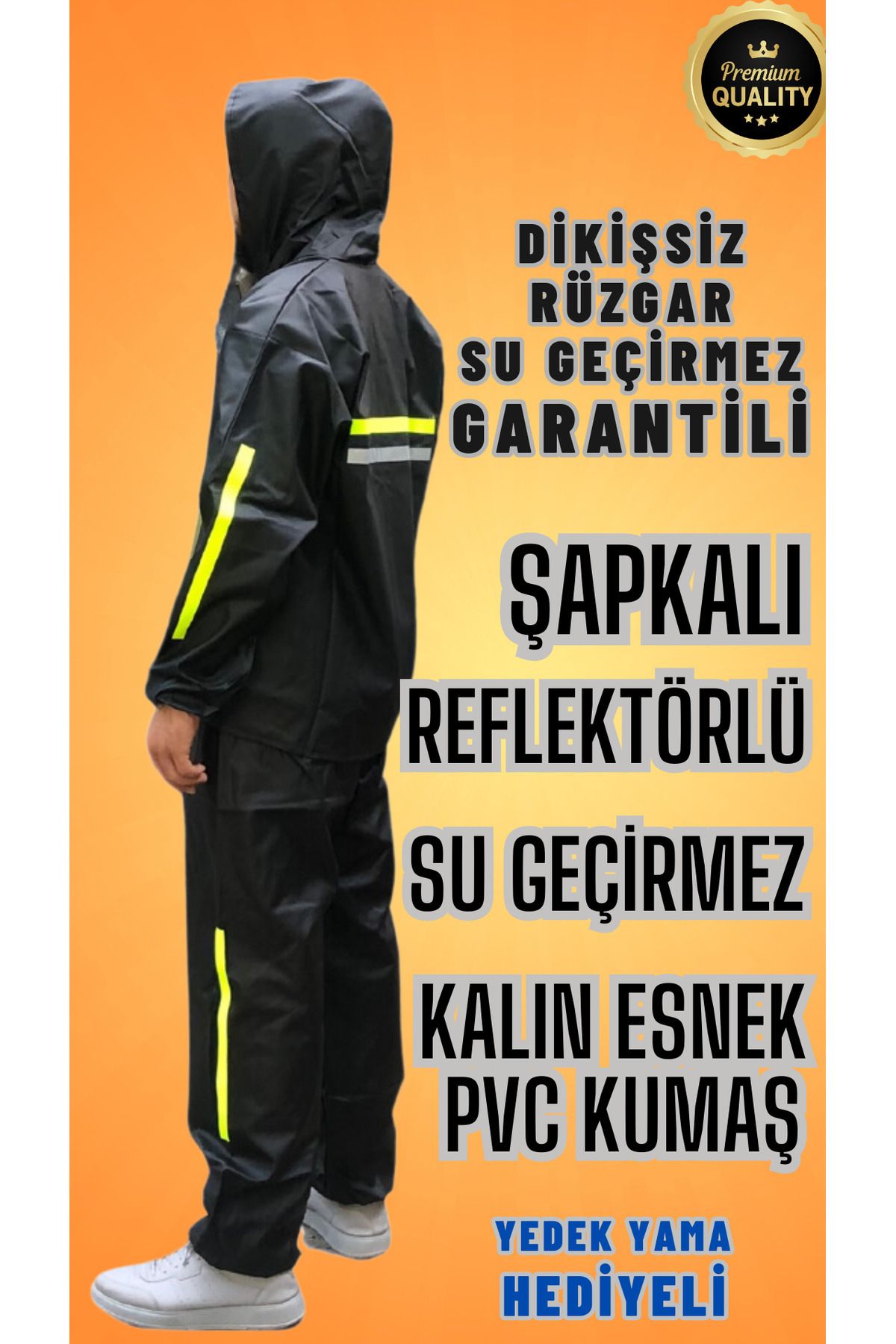 by yağmur Şapkalı Reflektörlü Motorcu Yağmurluğu Kurye Yağmurluğu Alt Üst Takım - Rüzgar Su Geçirmez Garantili