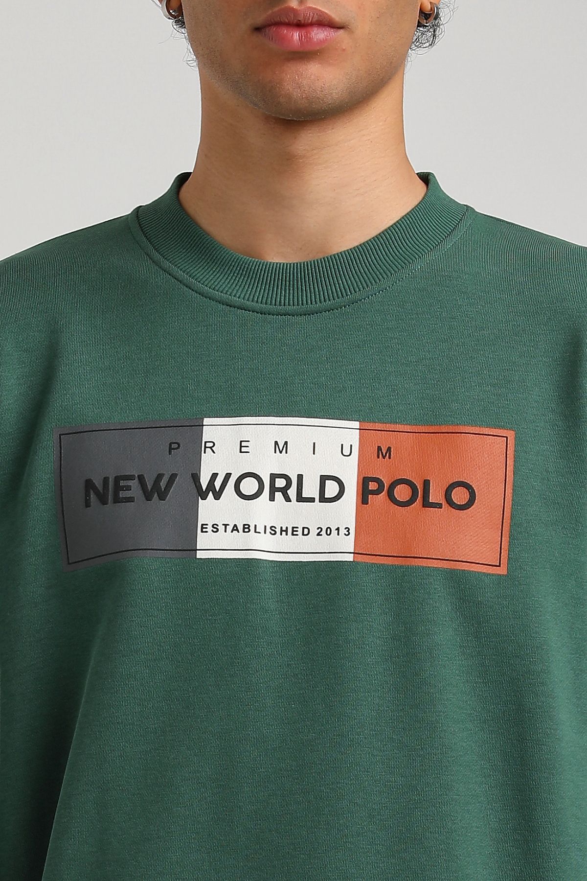 NEW WORLD POLO-Crew Neck Green Slim Fit Sweatshirt 23FWM60155 6