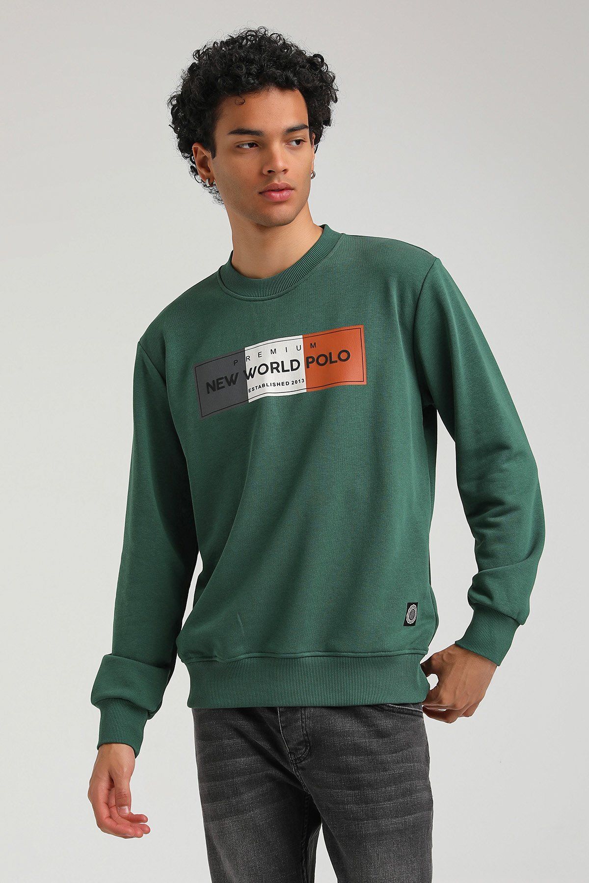 NEW WORLD POLO-Crew Neck Green Slim Fit Sweatshirt 23FWM60155 3