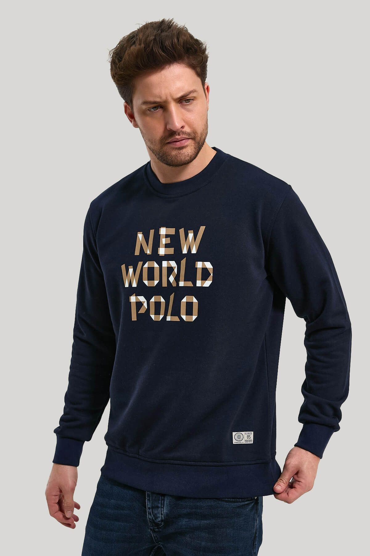 NEW WORLD POLO-Slim Fit mikina Crew Neck Navy Blue 23FWM60161 4