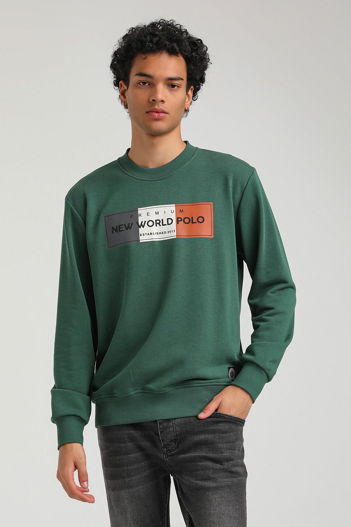 NEW WORLD POLO-Crew Neck Green Slim Fit Sweatshirt 23FWM60155 2