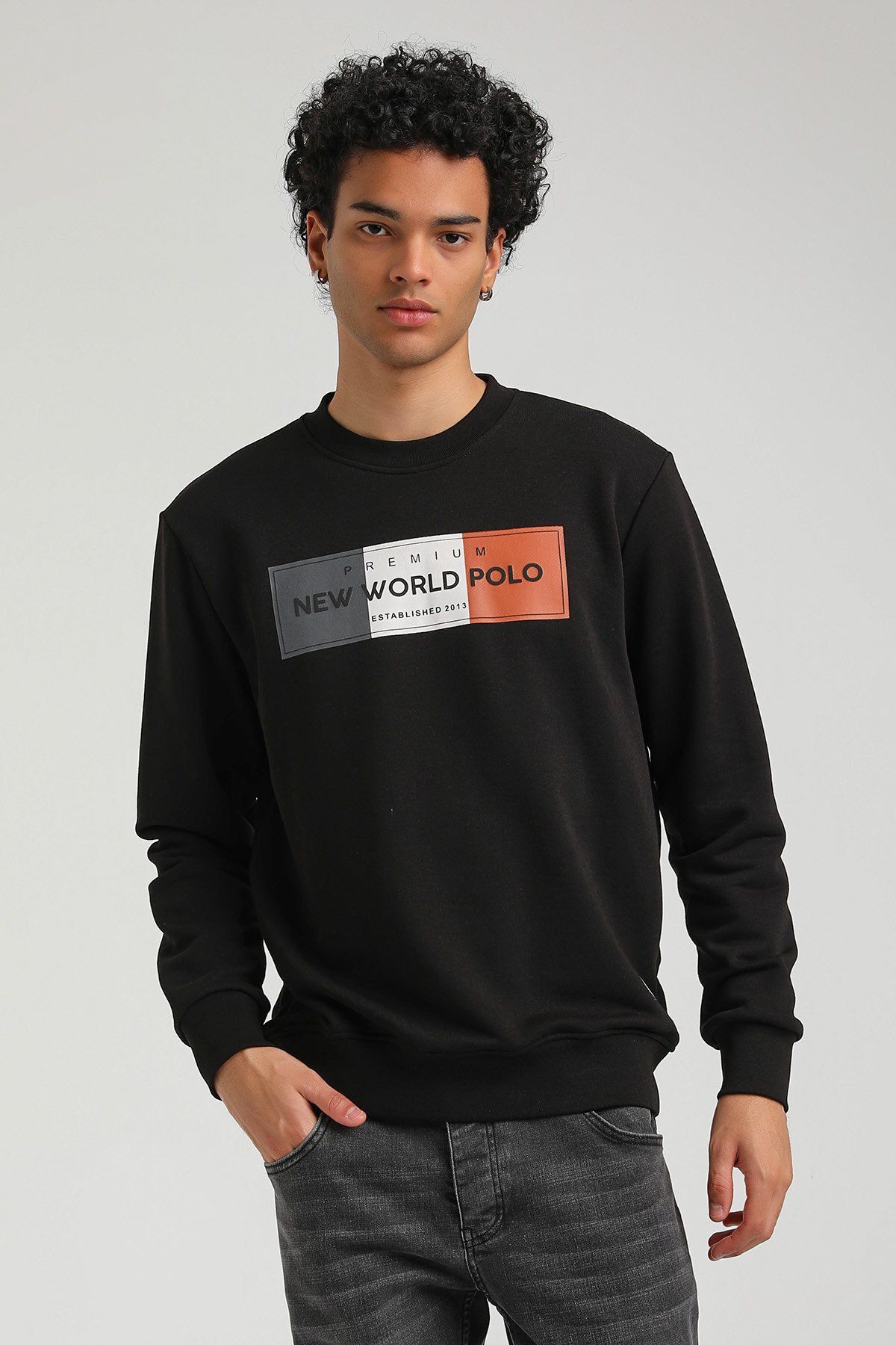 NEW WORLD POLO-Crew Neck Black Slim Fit Sweatshirt 23FWM60155 2