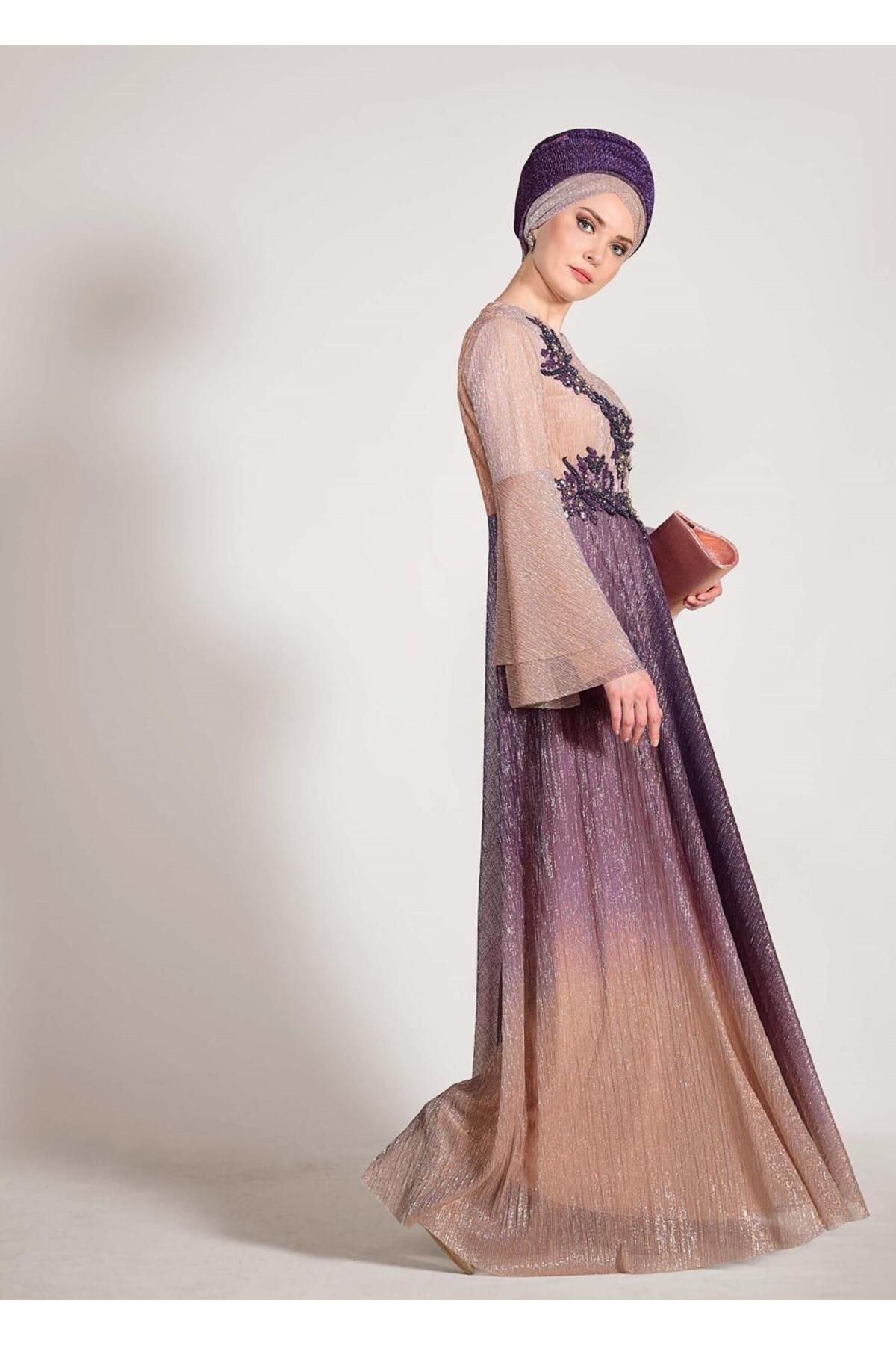 TRENDTESETTÜR-فستان سهرة نسائي رمادي (أحجار-أرجواني) متدرج من الحجر T 5424 2