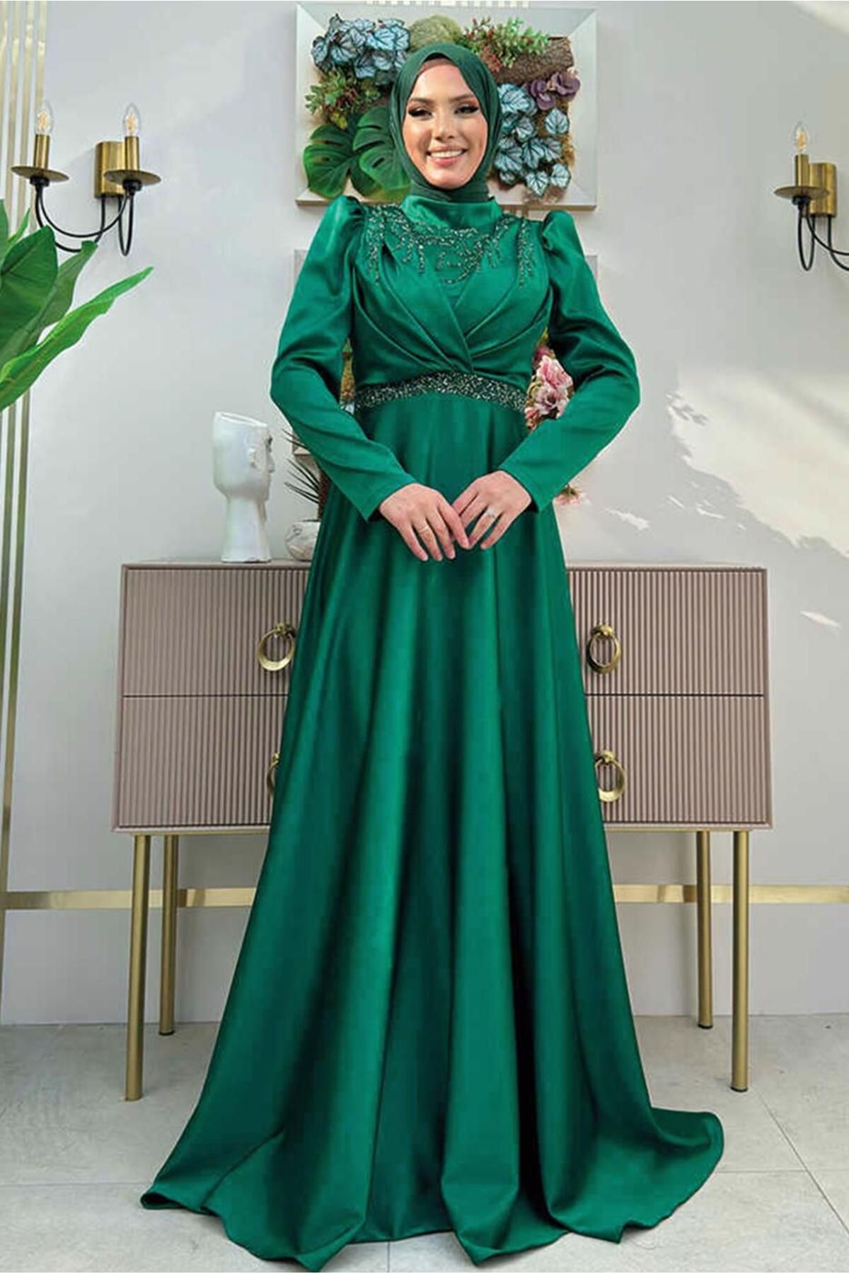 TRENDTESETTÜR-Modest Evening Dress - Green - Maxi 1