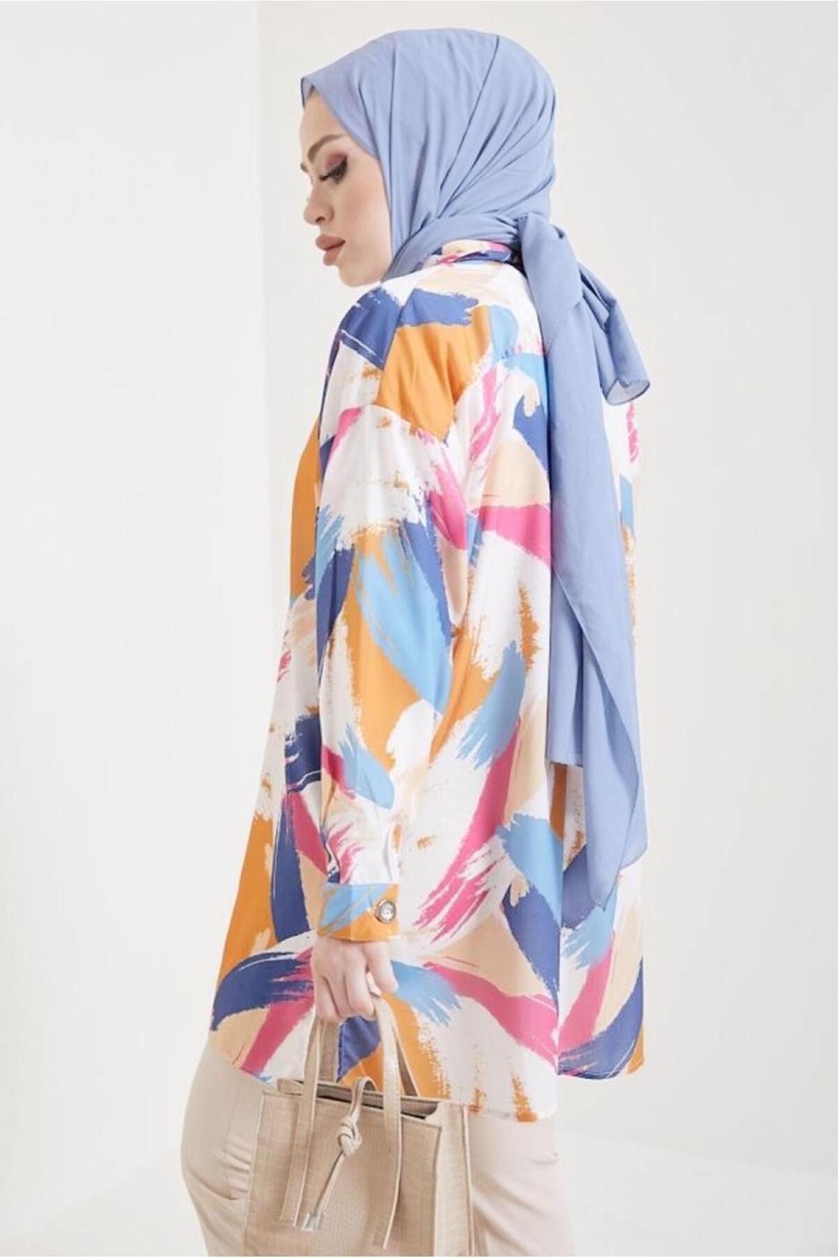 TRENDTESETTÜR-Tunica de dama cu model din bumbac albastru - T 0888-3 3