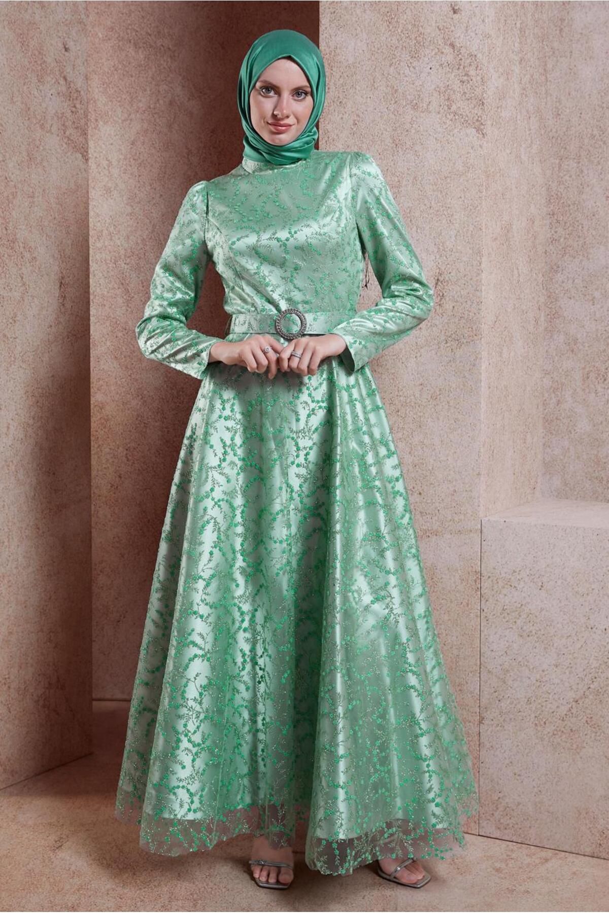 لباس مجلسی با حجاب کمربند 50268 Alvina