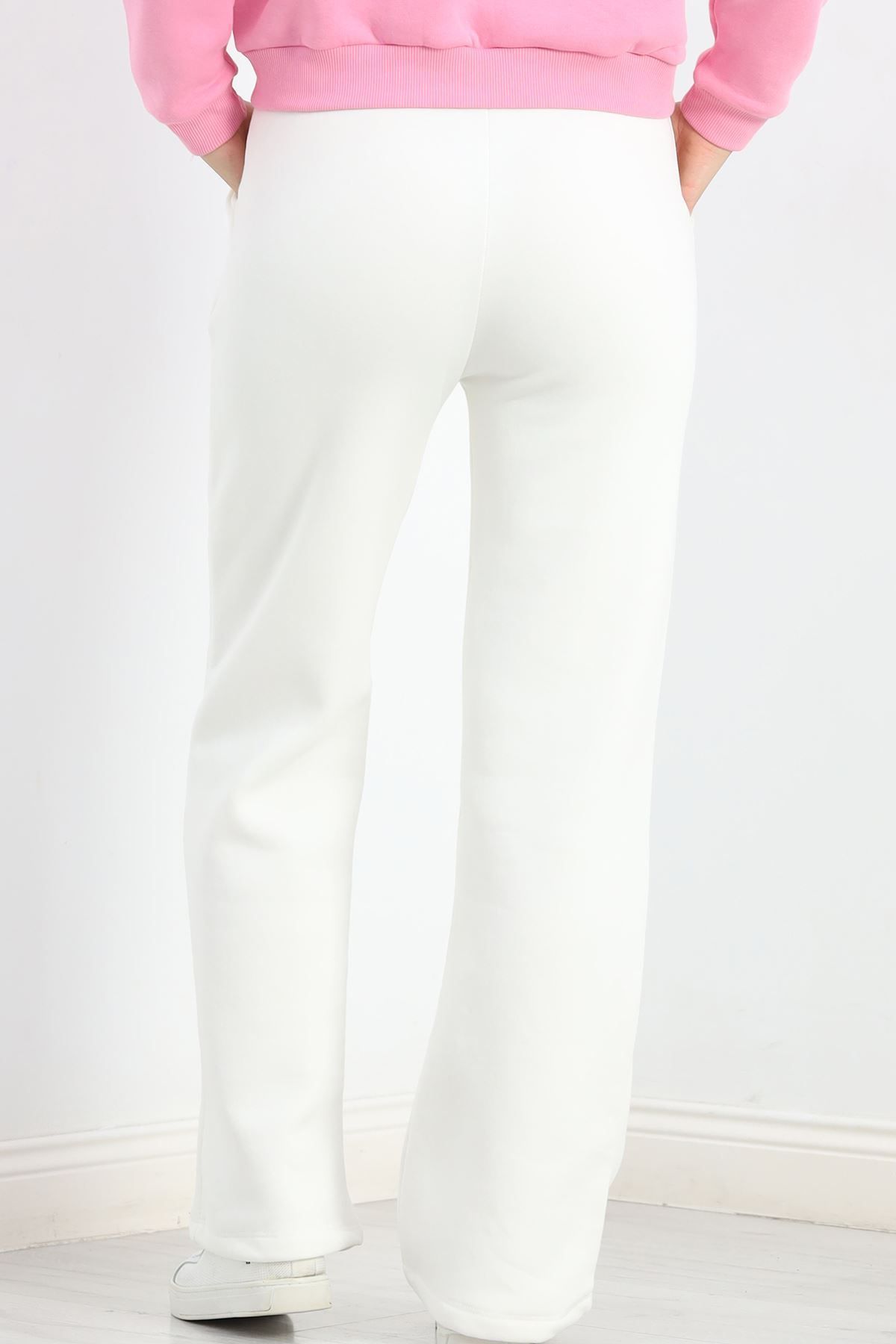 Lisinya-Ecru Color Three Thread Palazzo Sweatpants 7