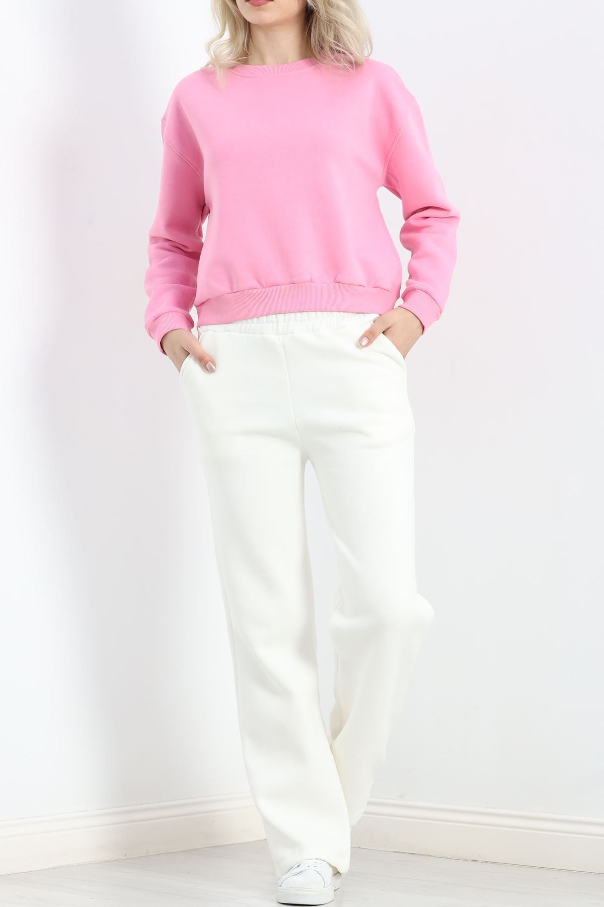 Lisinya-Ecru Color Three Thread Palazzo Sweatpants 5