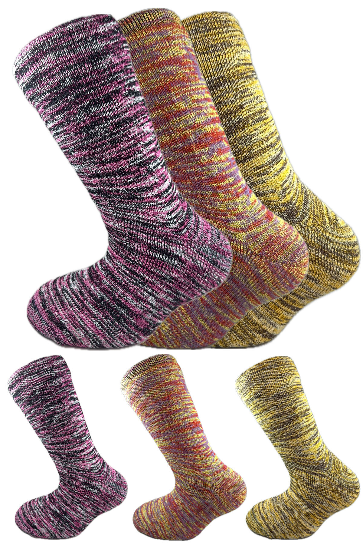 SİHİRLİ AYAKLAR-Colorful 3 Pairs Thermal Unisex Men's and Women's Socks - Thick and Warm Heat Sink 38-42 1