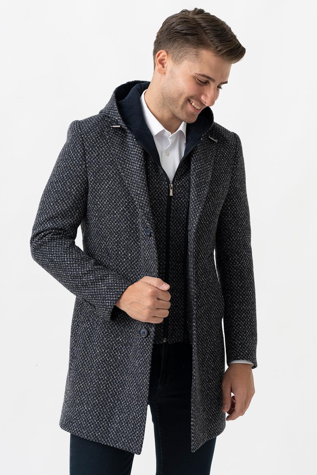 White Stone  Ancona 4024 Slim Fit Kapüşonlu Ceket Yaka Pamuklu Kaban Laci - Görsel 3