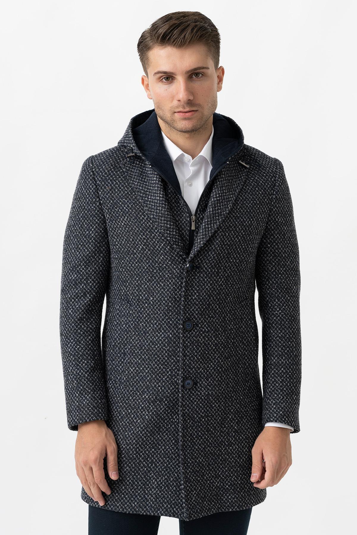 White Stone  Ancona 4024 Slim Fit Kapüşonlu Ceket Yaka Pamuklu Kaban Laci - Görsel 4