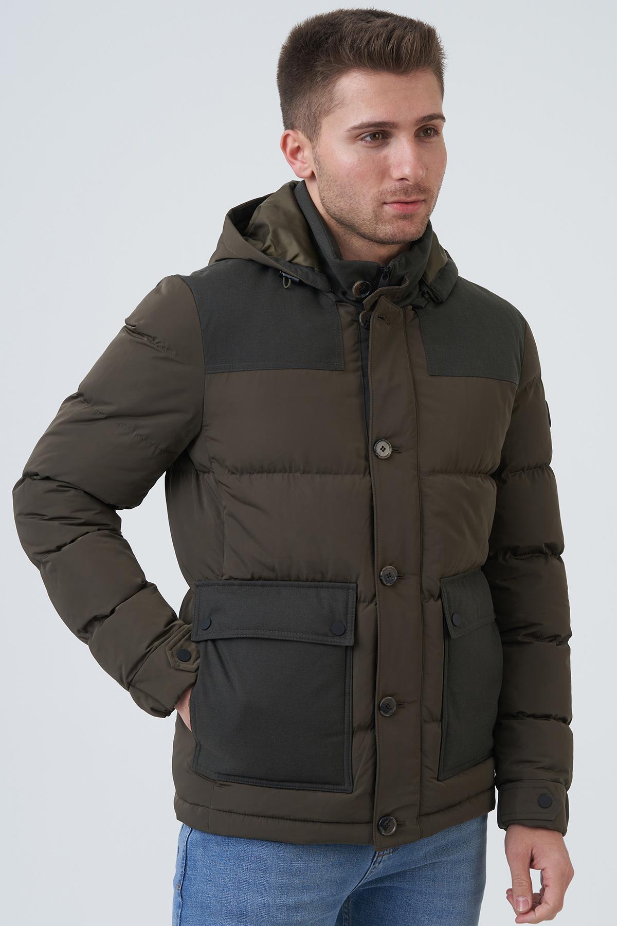 White Stone  San Antonio 58167 Slim Fit Kapüşonlu Kaban Haki - Görsel 5