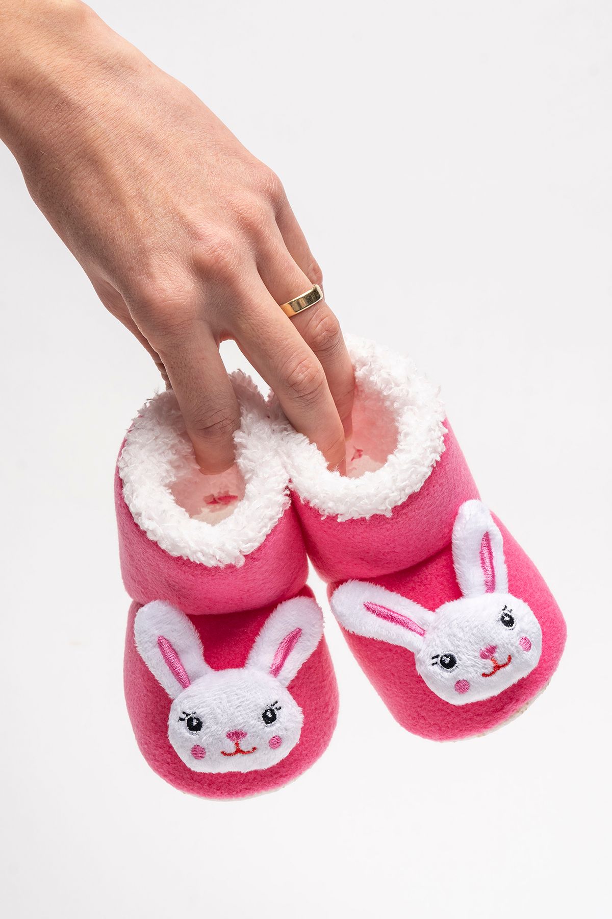 Puppis Baby-Anti-Slip Sole, Anti-Sweat, Ilkadım Organic Eared Rabbit Baby Girl Slippers 3