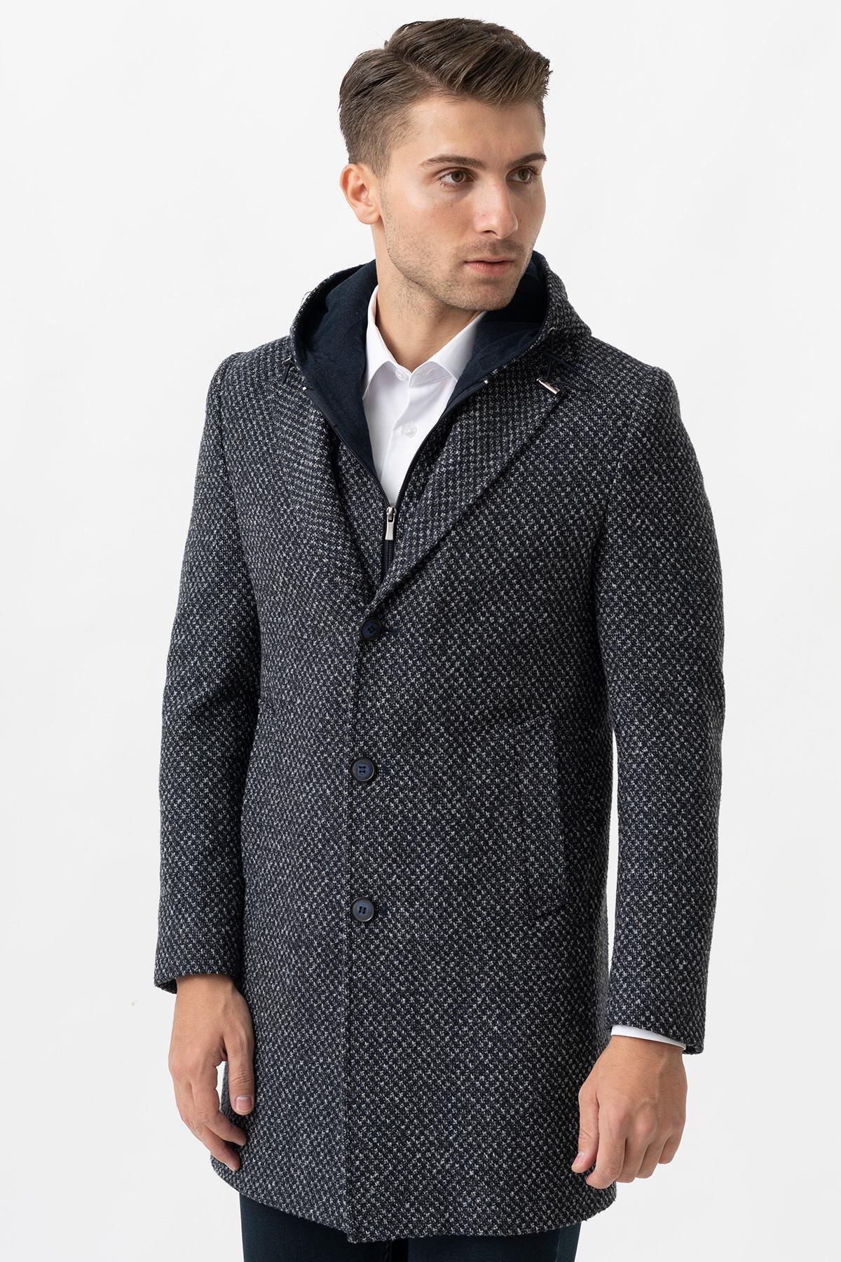 White Stone  Ancona 4024 Slim Fit Kapüşonlu Ceket Yaka Pamuklu Kaban Laci - Görsel 5