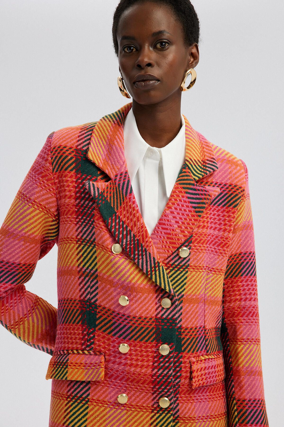 Touché Privé-Plaid Patterned - Gold Buttoned Jacket 3