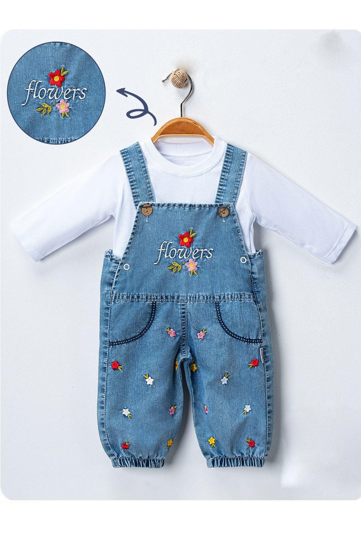 TUOBEBE-Flower Embroidered Baby Salopette 1