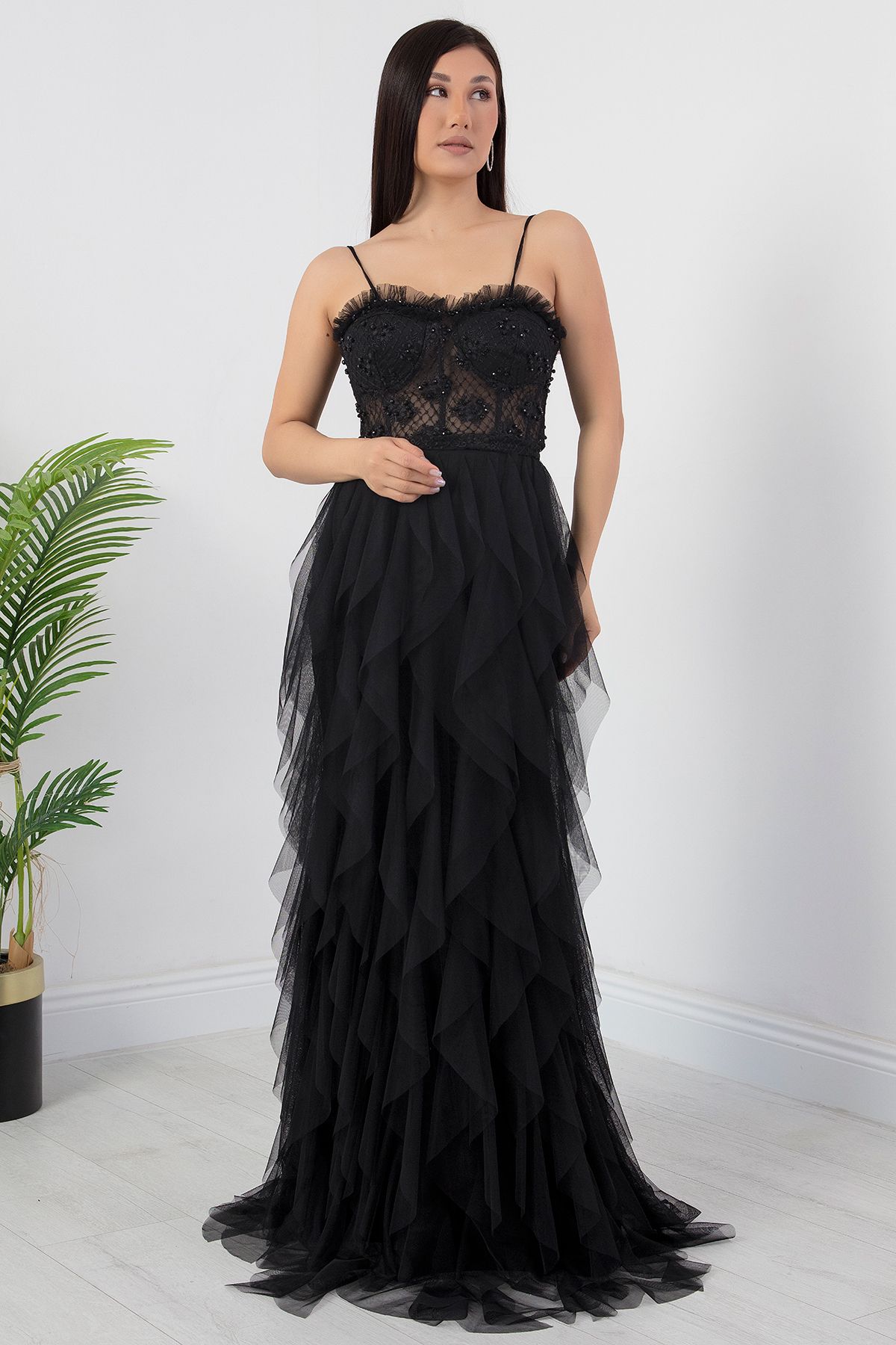 PULLIMM-Beading Detail Straps Tulle Dress Ecr5034 6