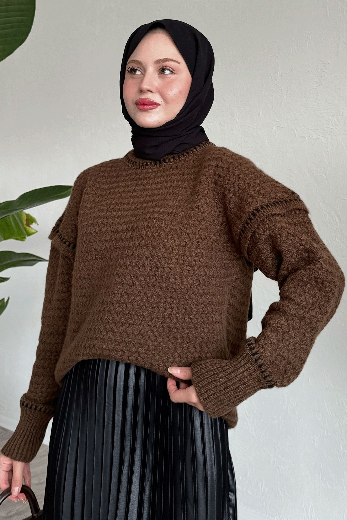 InStyle-Brown Raised Sweater - Piping Detail 3