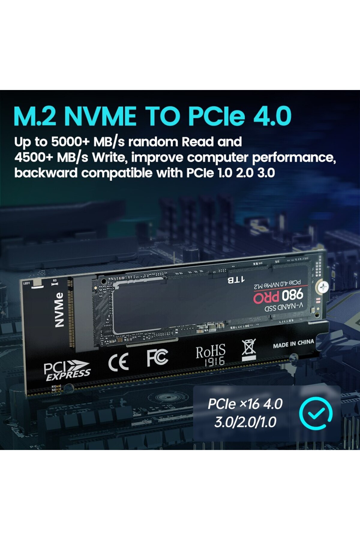 JEYI-M.2 NVME to PCIE X16 Adapter, 2280/60/42/30 NVMe SSD to PCIe 4.0 3.0 GEN4 64Gbps Expansion C... 3