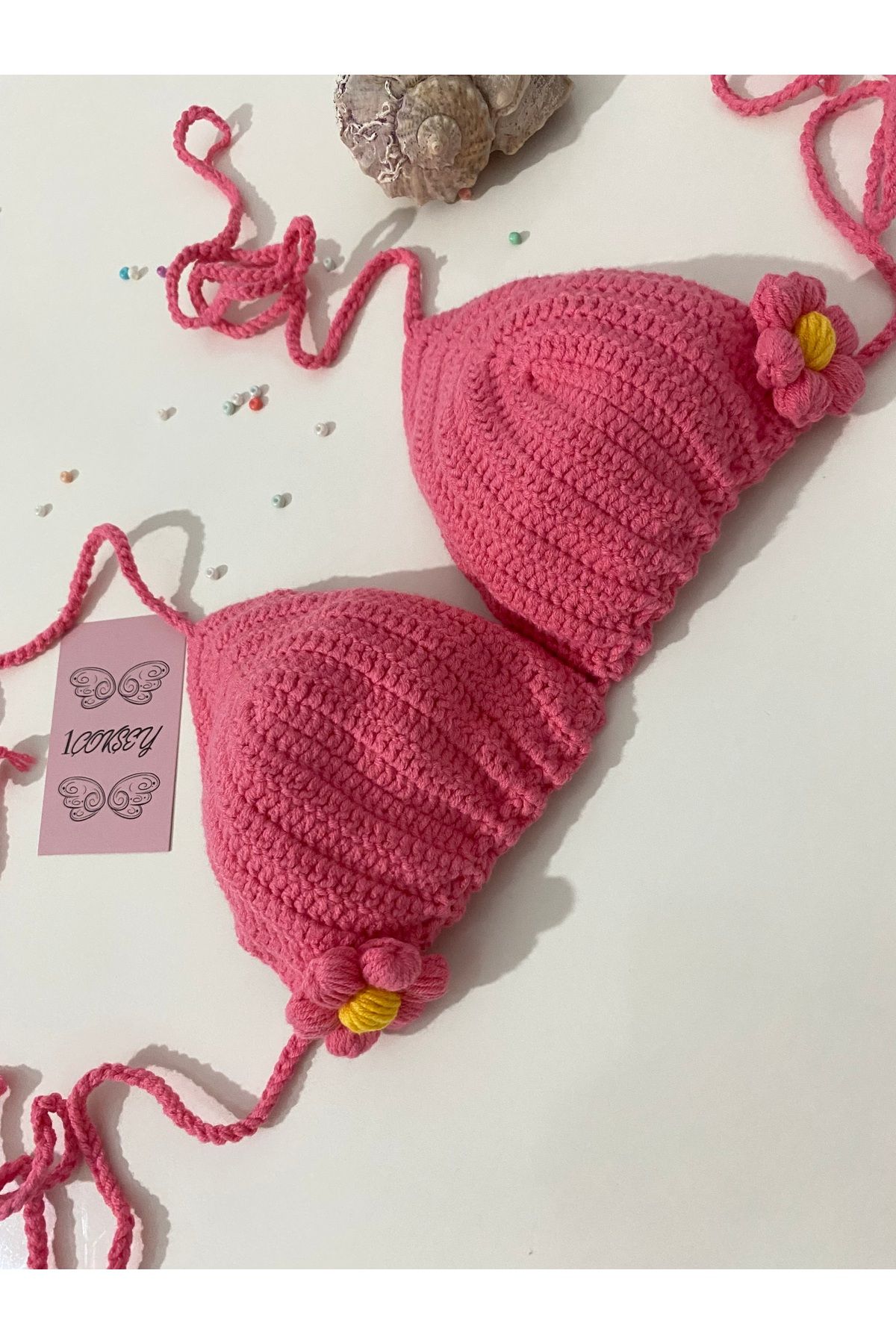 1çokşey Crochet papatya detaylı bikini üstü örgü