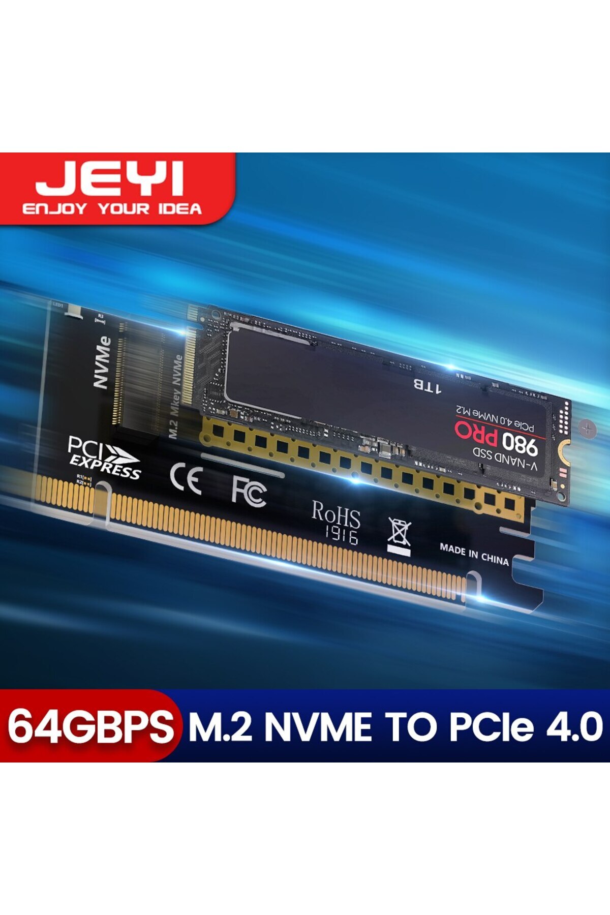 JEYI-M.2 NVME to PCIE X16 Adapter, 2280/60/42/30 NVMe SSD to PCIe 4.0 3.0 GEN4 64Gbps Expansion C... 2