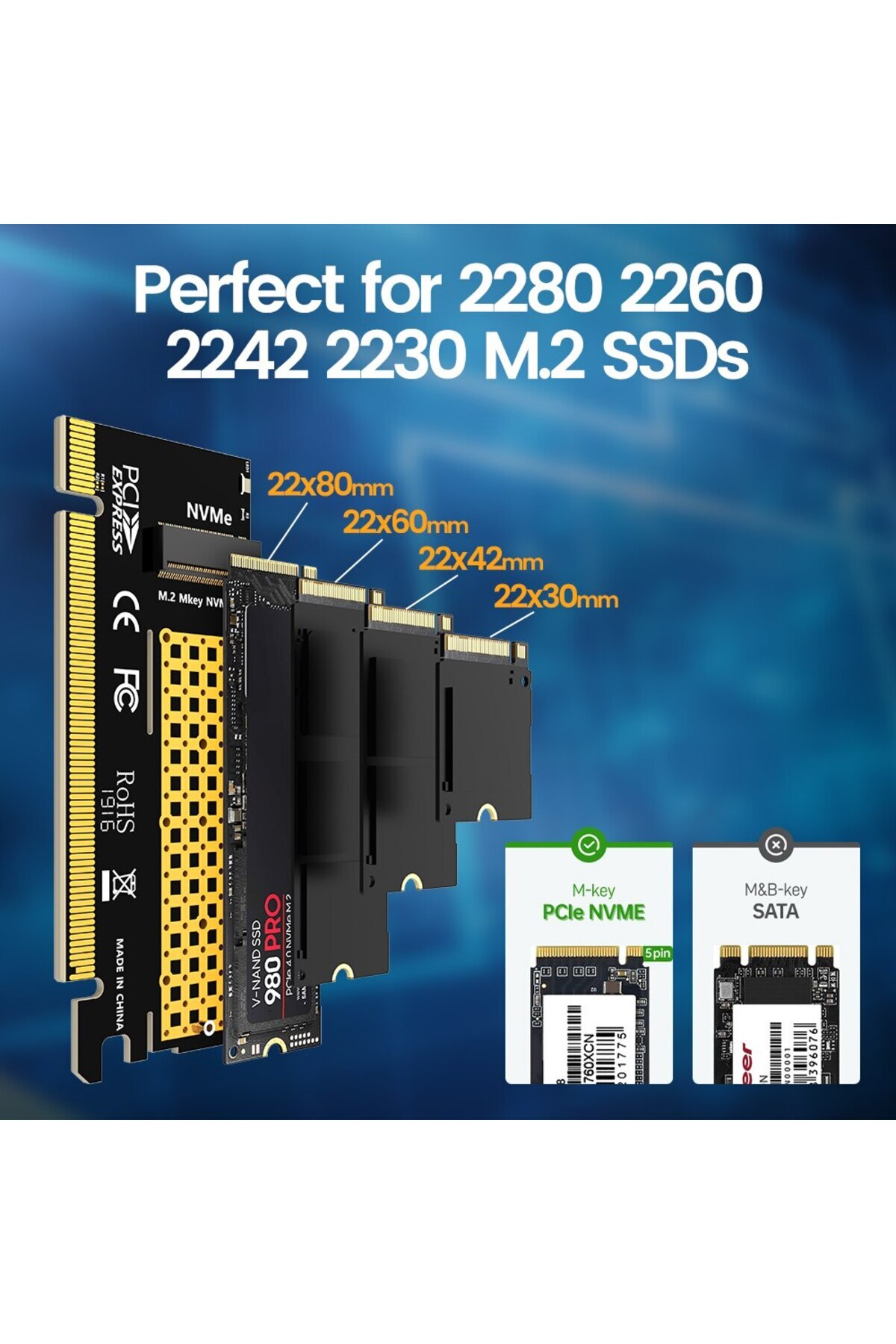 JEYI-M.2 NVME to PCIE X16 Adapter, 2280/60/42/30 NVMe SSD to PCIe 4.0 3.0 GEN4 64Gbps Expansion C... 4